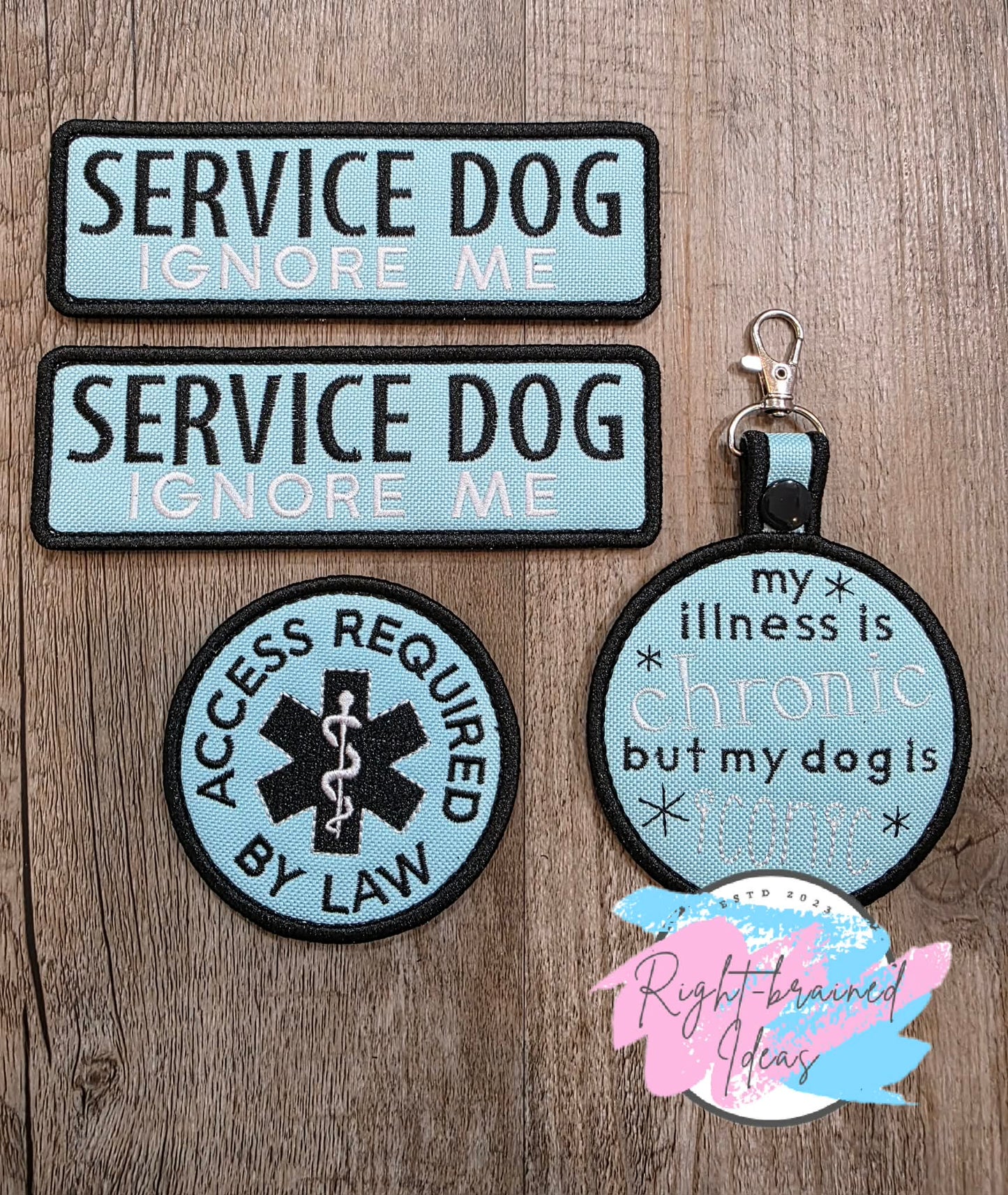 Service Dog Ignore Me Black And White On Light Blue Ottertex Canvas Four-piece Patch And Patch Tab Set