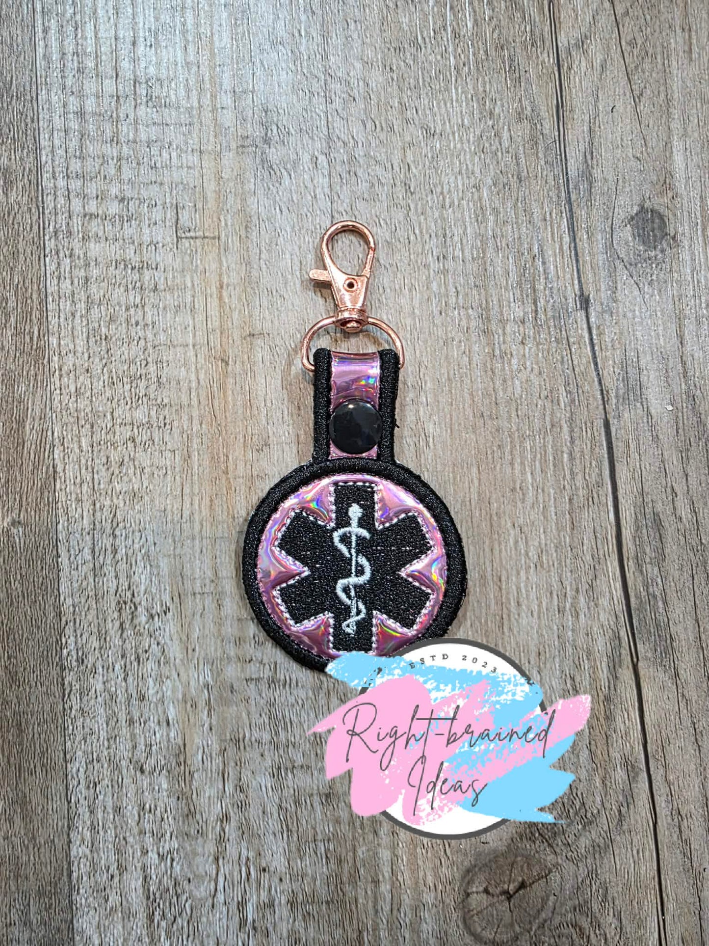 Medical Symbol White And Black On Light Pink Holographic Vinyl Mini Patch Tab