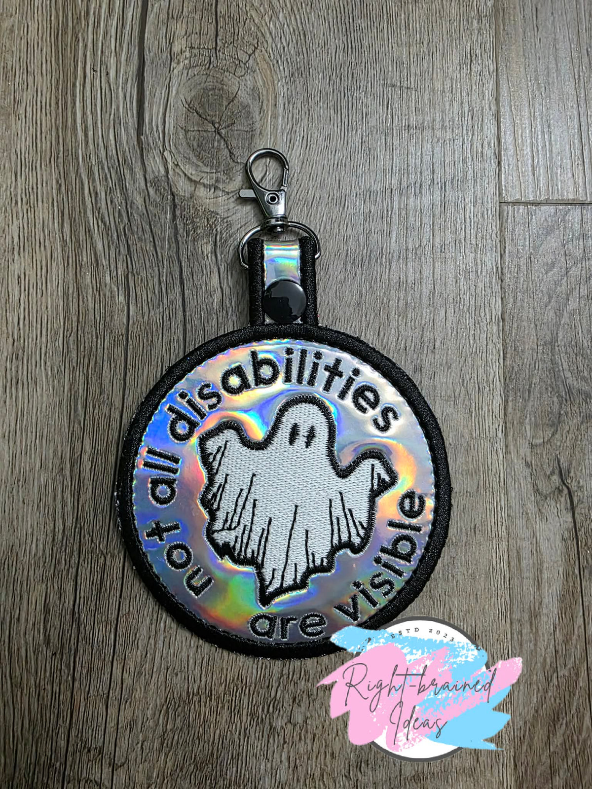 Not All Disabilities Are Visible Glow-in-The-Dark White And Black On Silver Holographic Vinyl Patch Tab