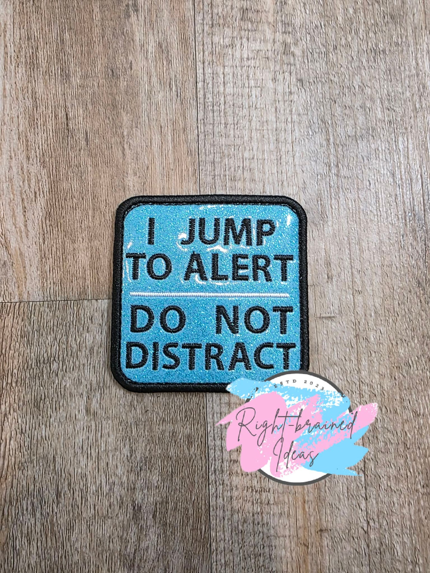 Service Dog Jump To Alert Black And White On Sparkle Light Blue Vinyl Four-piece Patch Set
