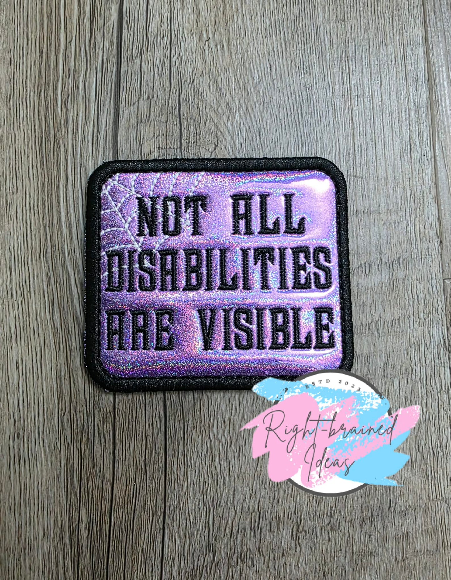 Spooky Season Inspired Service Dog Glow-In-The-Dark White And Black On Sparkle Purple Holographic Vinyl Five-piece Oversized Patch And Leash Wrap Set