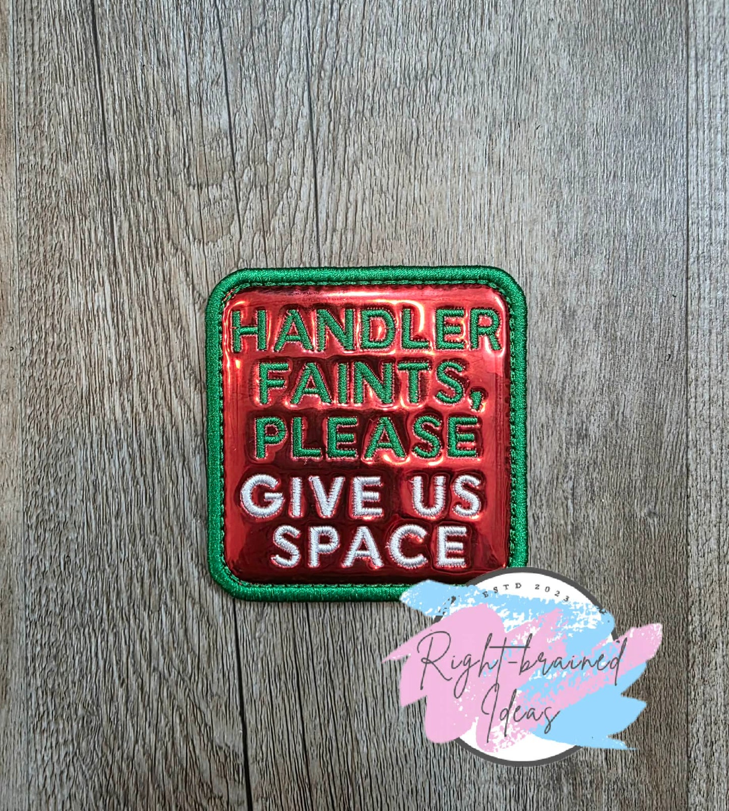 Service Dog Give Us Space Satin Green And White On Red Metallic Vinyl Four-piece Patch Set