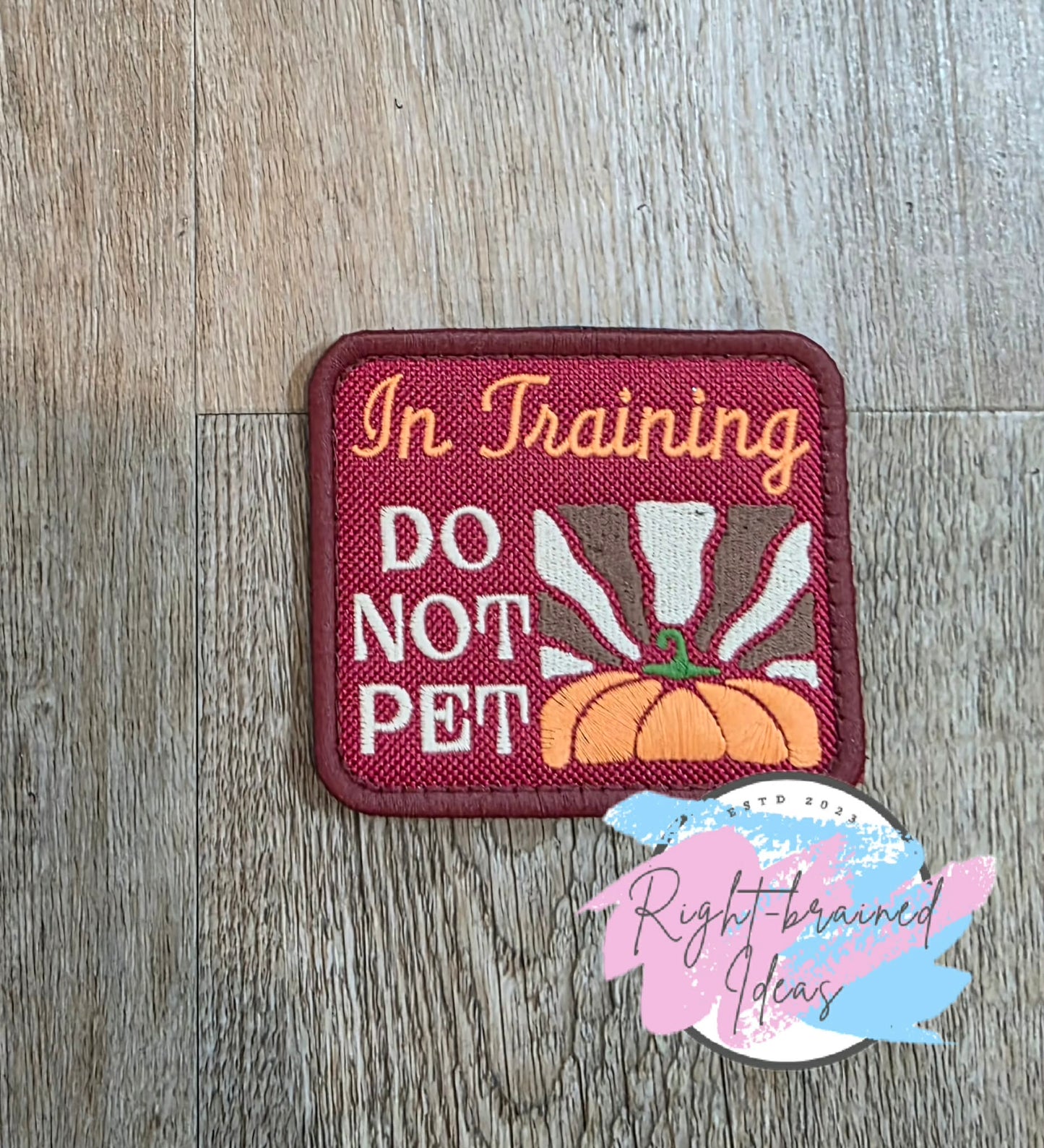Autumn Inspired Over Size Service Dog Distractions Make Us Spicy Fall Matt Palette Of Colors On Maroon Ottertex Canvas Five-piece Patch and Leash Wrap Set