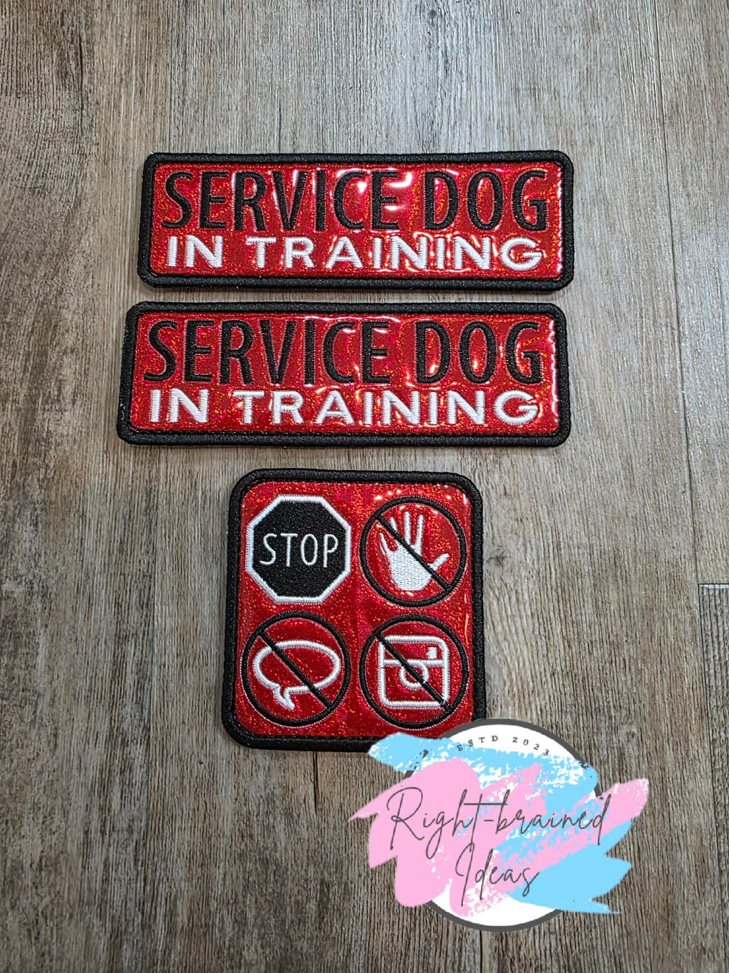 Service Dog In Training Black And White On Sparkle Red Holographic Vinyl Three-piece Patch Set