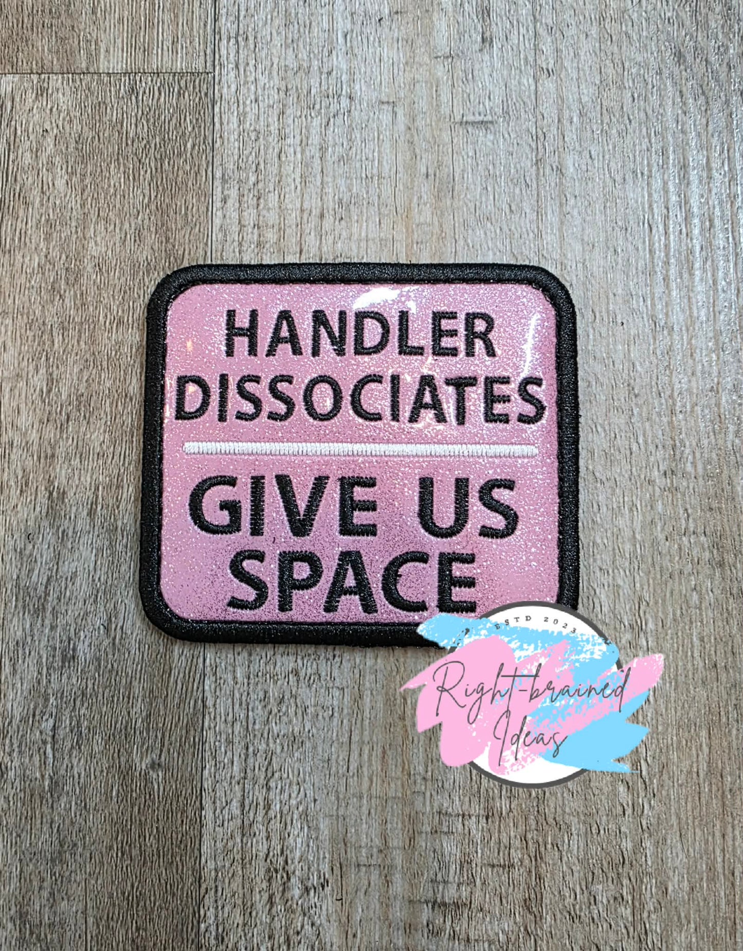 Service Dog Medical Alert Black And White On Sparkle Light Pink Vinyl Five-piece Patch And Leash Wrap Set