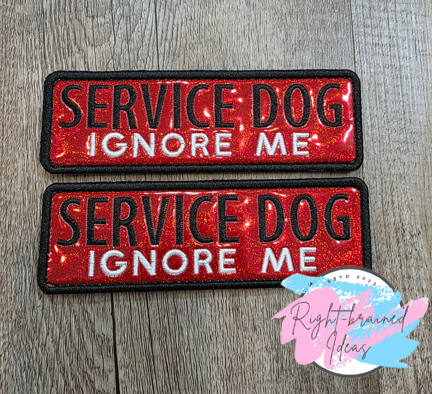 Service Dog Ignore Me White And Black On Sparkle Red Vinyl Four-piece Patch Set