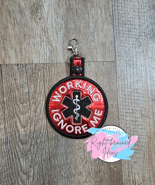 Working Ignore Me Black And White On Red Metallic Vinyl Patch Tab