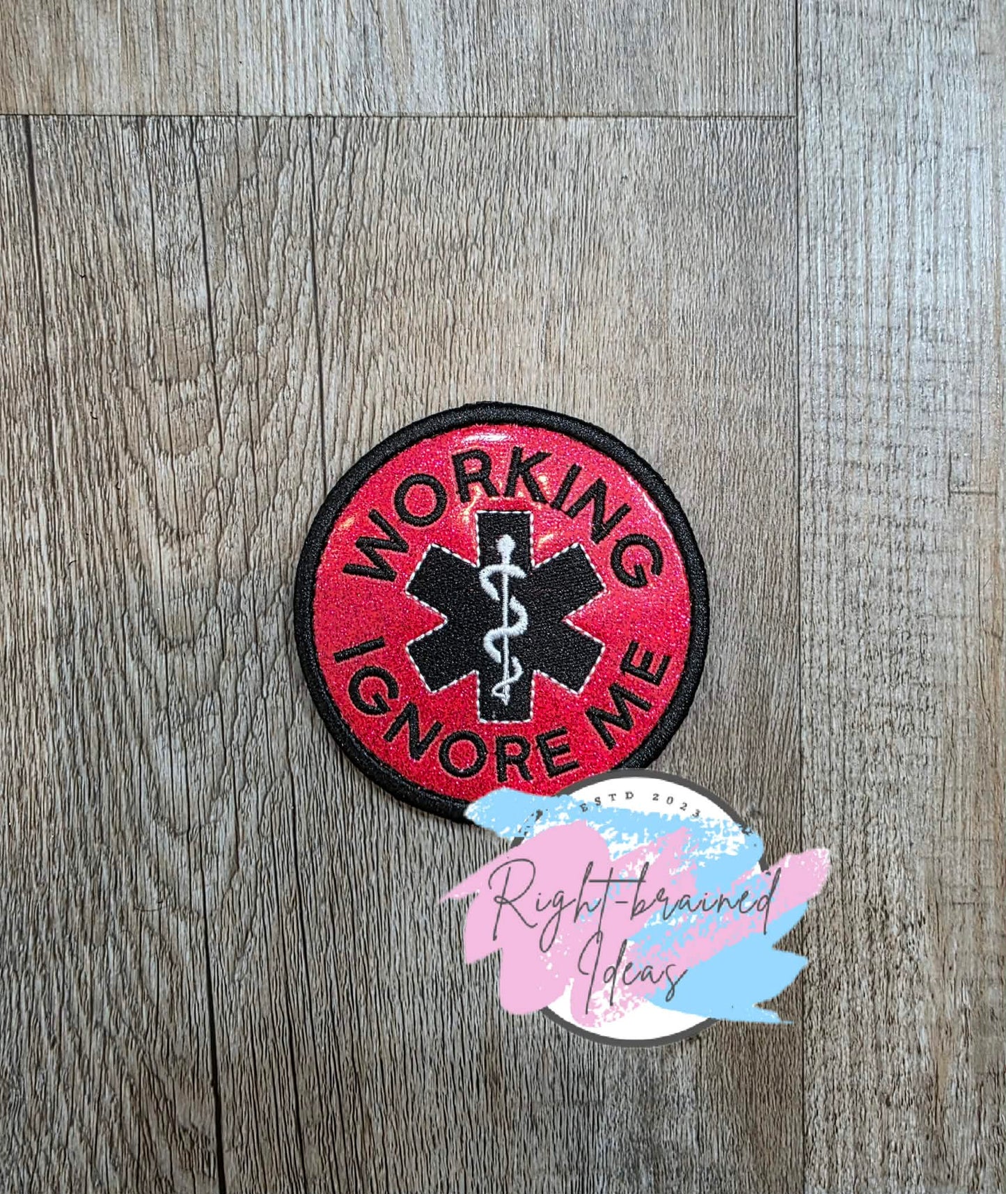 In Training Do Not Distract Black And White On Sparkle Red Vinyl Five-piece Patch and Leash Wrap Set