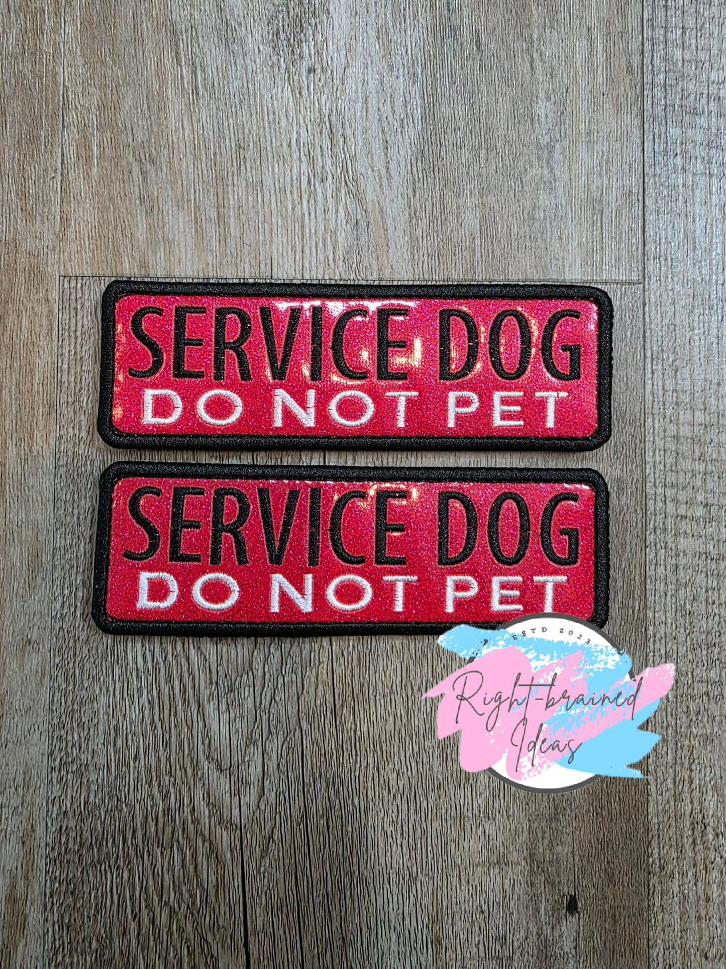 Service Dog Do Not Pet Black And White On Sparkle Red Vinyl Five-piece Patch And Double-sided Leash Wrap Set