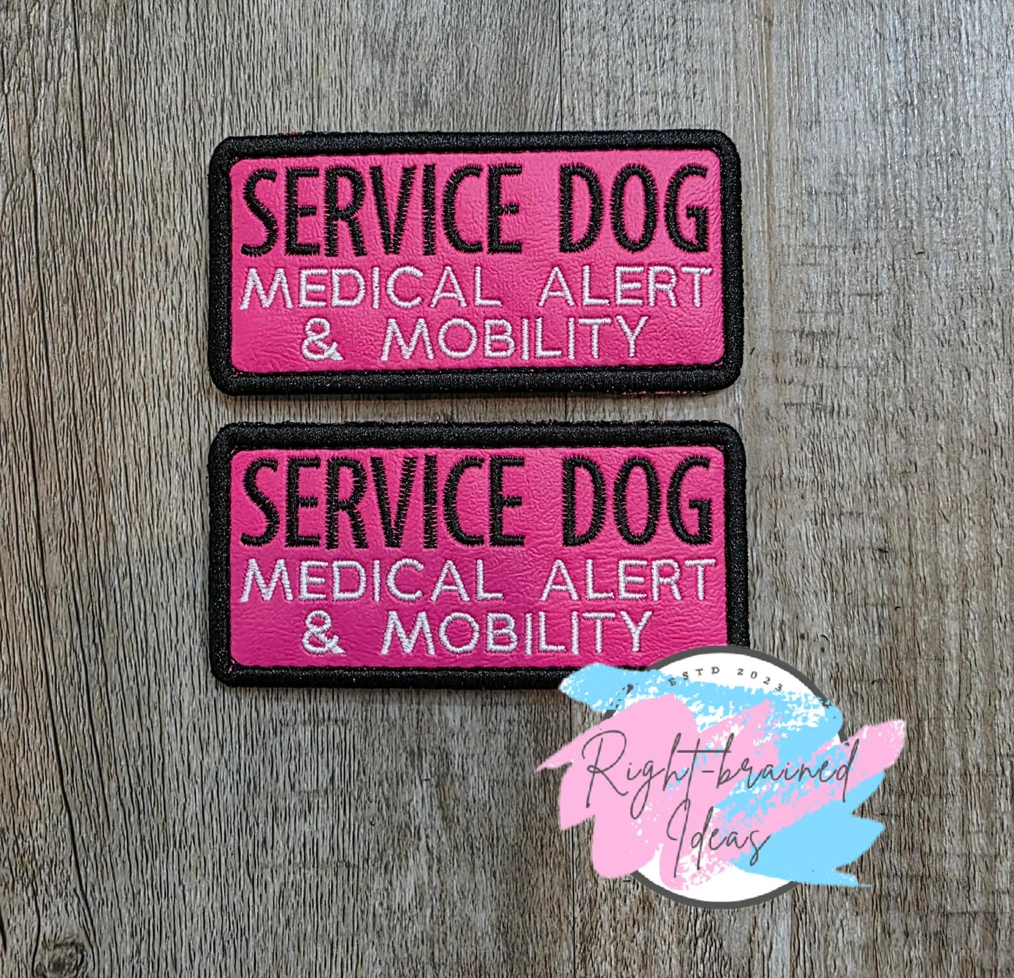 Fun Size Service Dog Medical Alert/Mobility Black And White On Hot Pink Denali Vinyl Three-piece Patch Set
