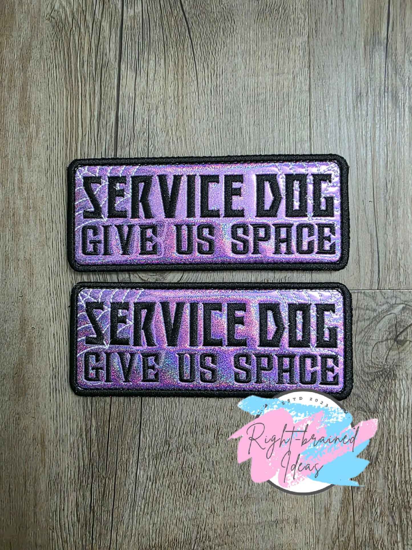 Spooky Season Inspired Service Dog Glow-In-The-Dark White And Black On Sparkle Purple Holographic Vinyl Five-piece Oversized Patch And Leash Wrap Set