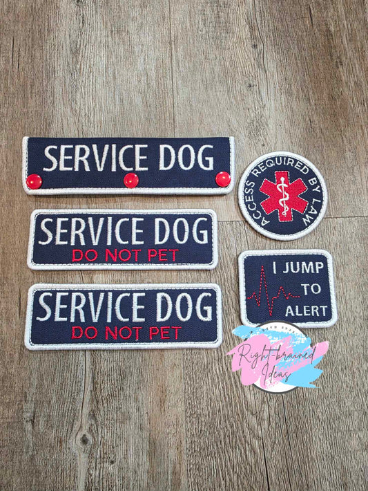 Service Dog Do Not Pet Red and White on Navy Blue Canvas Five-piece Patch and Leash Wrap Set