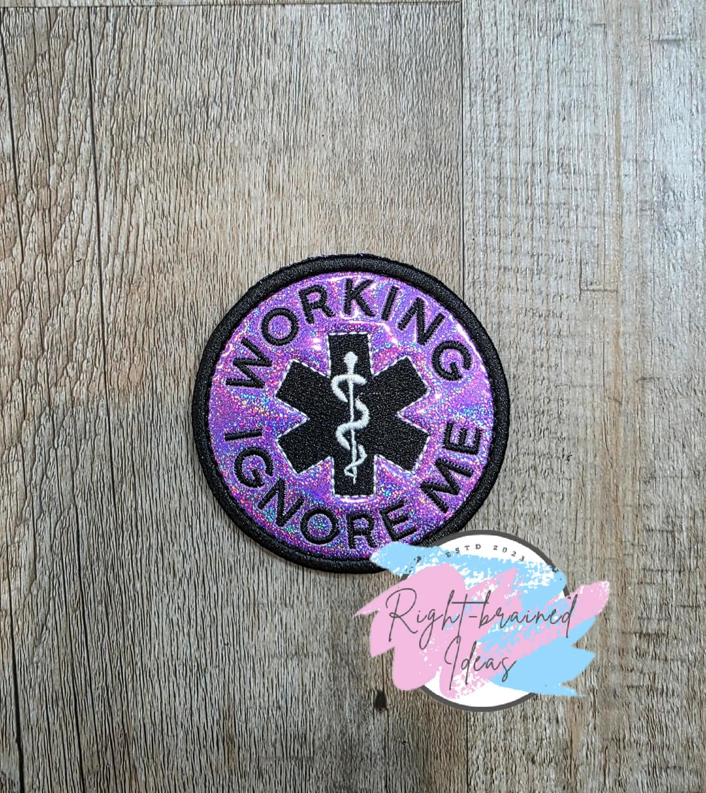 Service Dog Do Not Pet Black And White On Sparkle Purple Holographic Vinyl Five-piece Patch And Leash Wrap Set