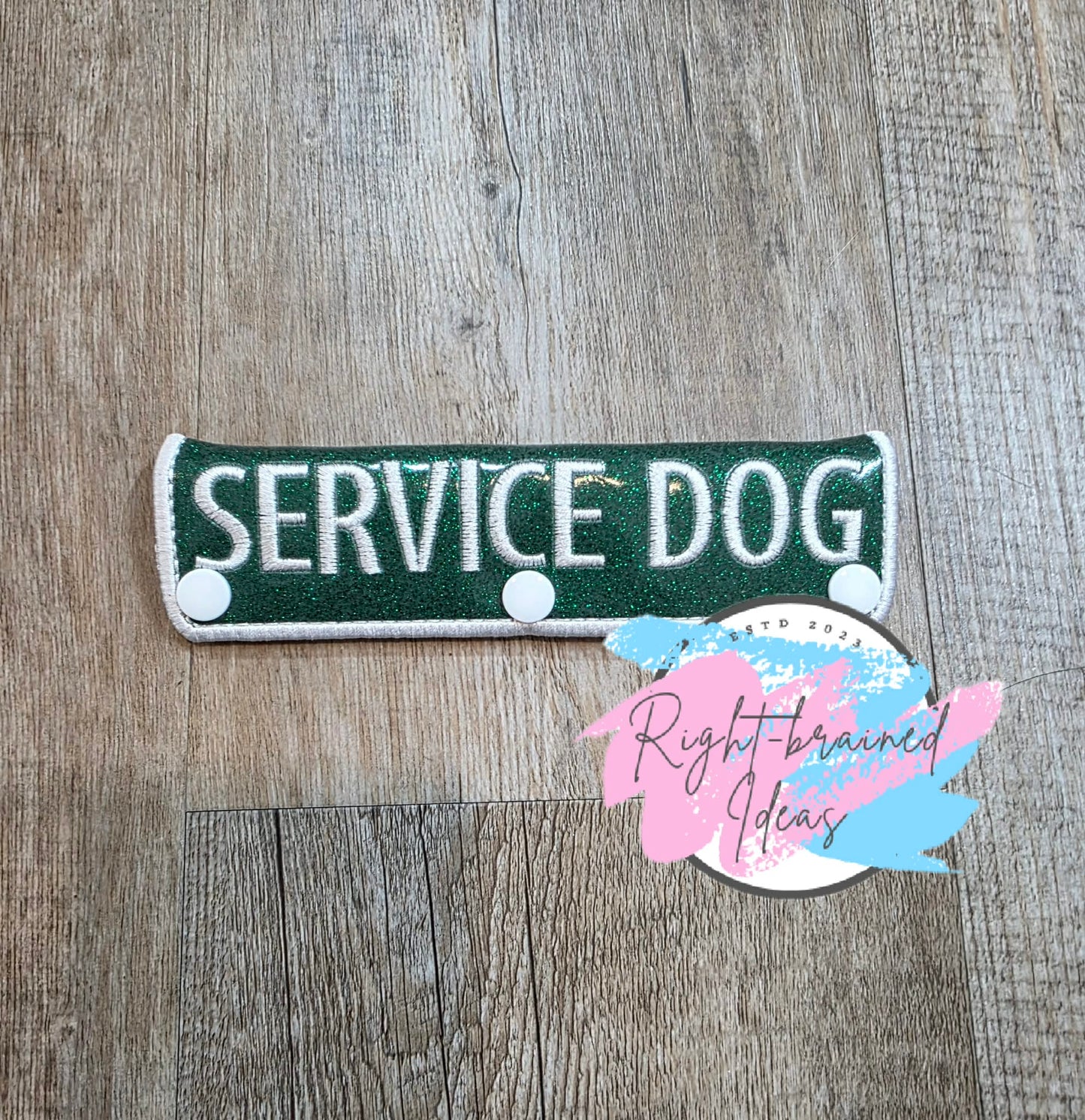 Service Dog White On Sparkle Forest Green Vinyl Leash Wrap
