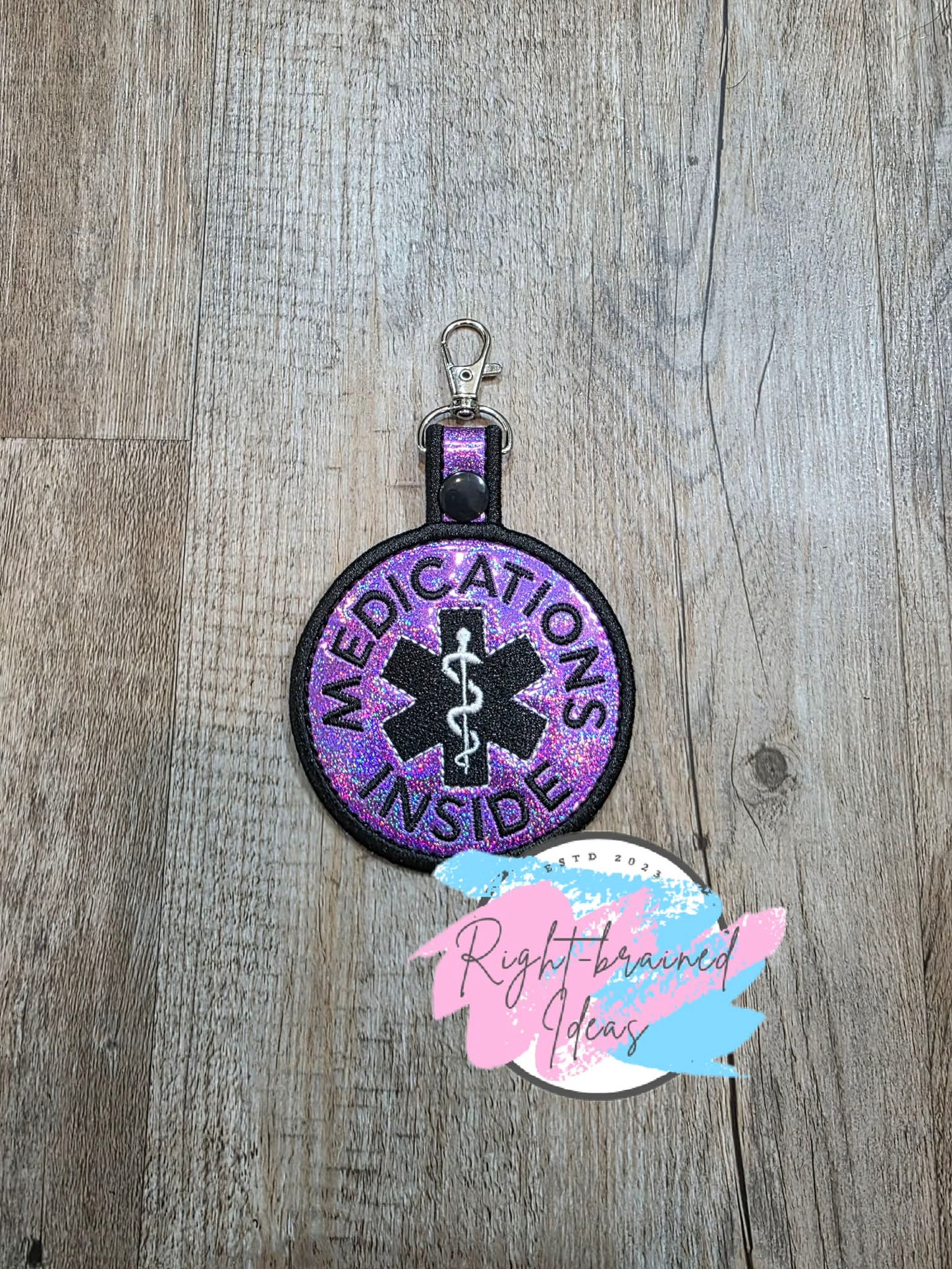 Medication Inside Black And White On Sparkle Purple Vinyl Patch Tab