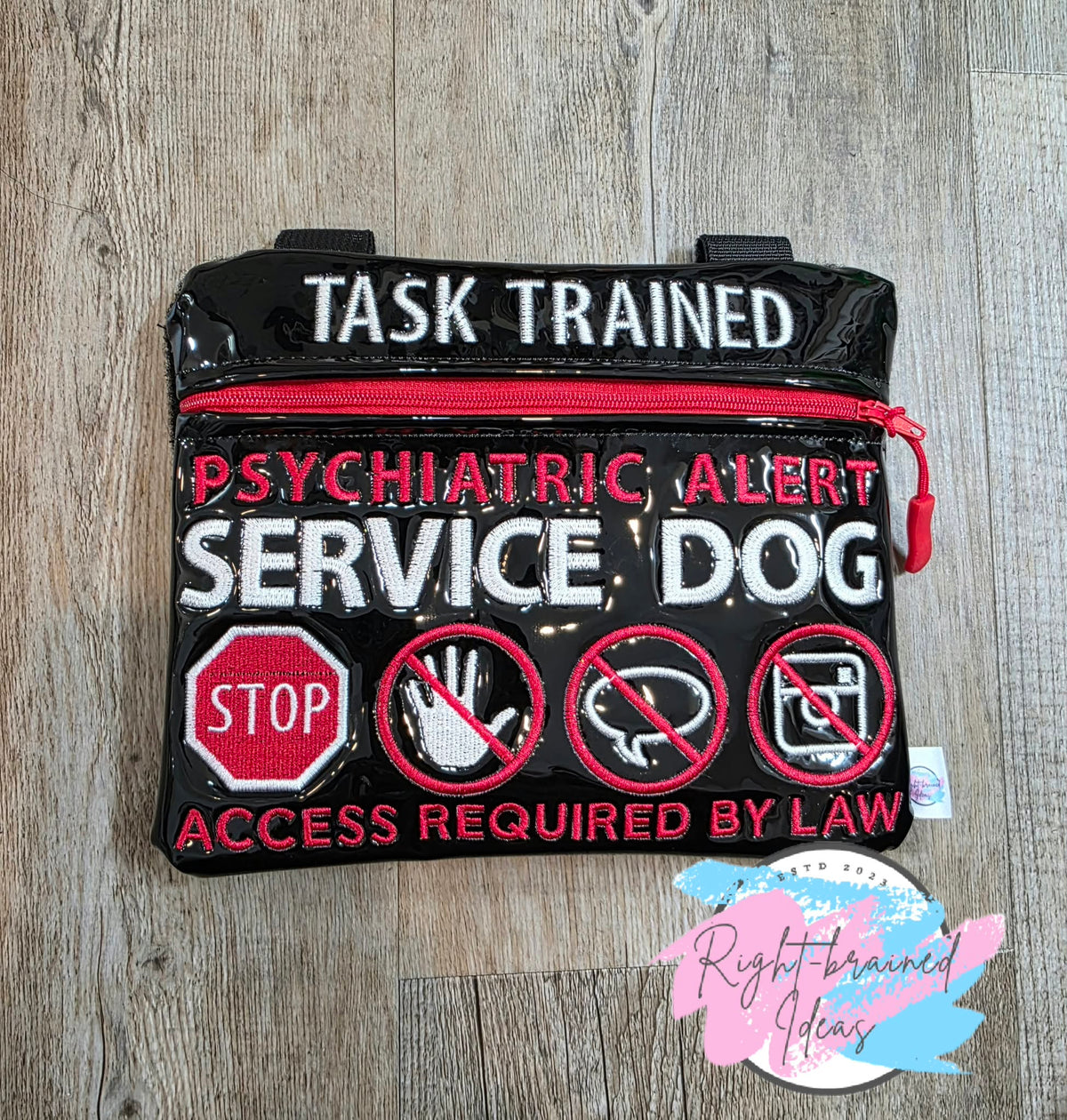 Task Trained Service Dog Red And White On Shiny Black Vinyl XL Med Bag