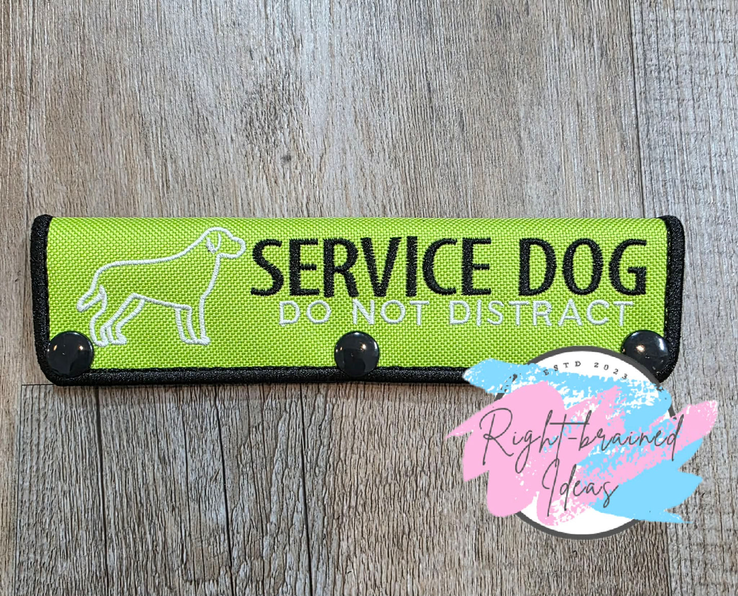 Service Dog Ignore Me Black And White On Lime Green Ottertex Canvas Four-piece Patch and Leash Wrap Set