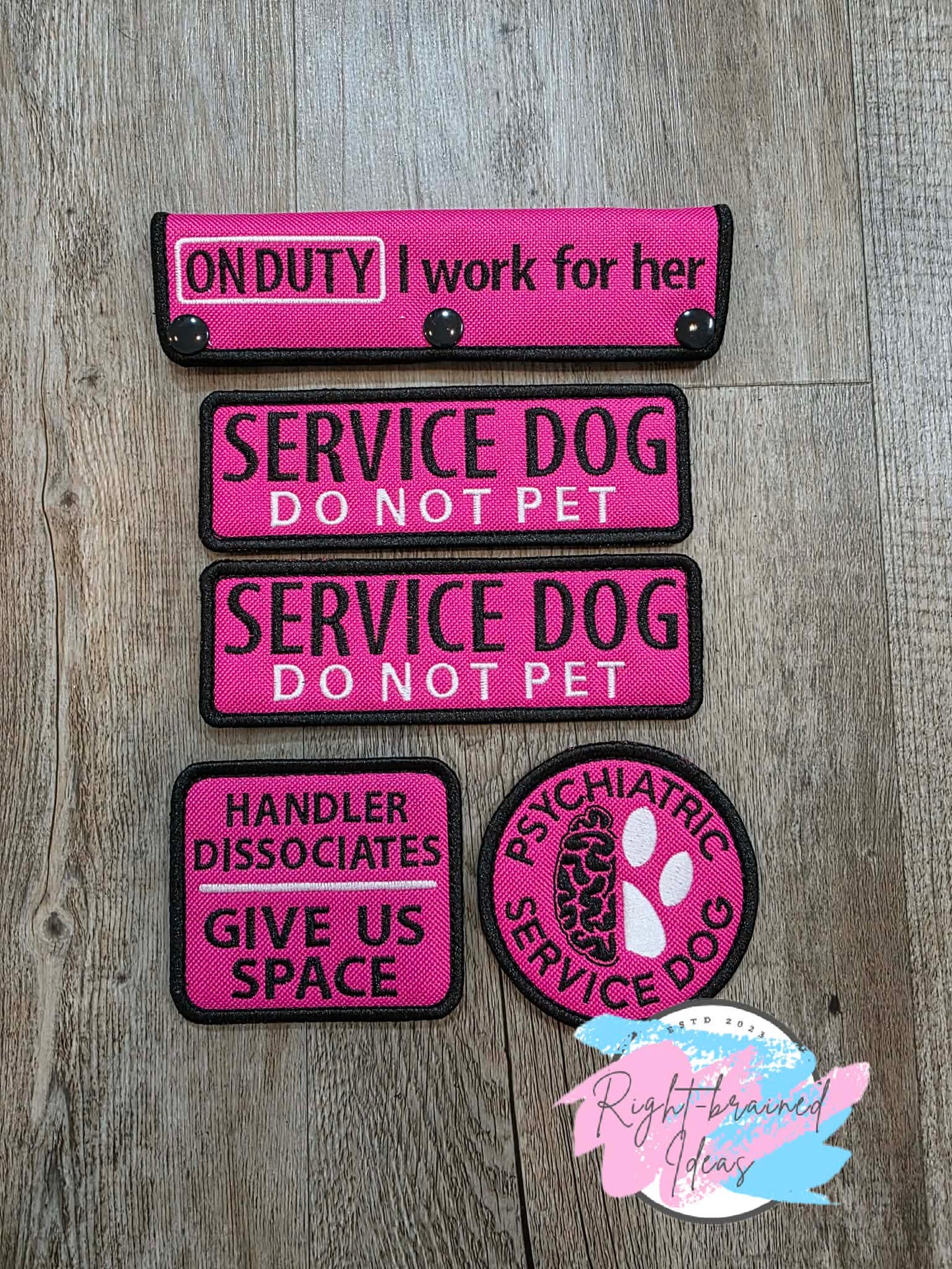 Service Dog On Duty Black And White On Fuchsia Ottertex Canvas Five-piece Patch And Leash Wrap Set