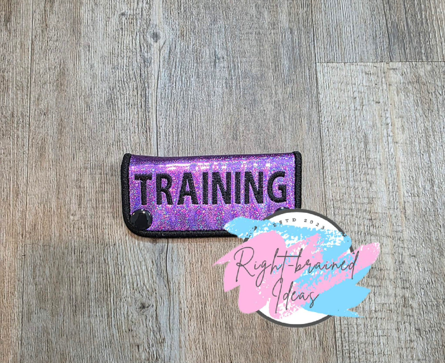 Service Dog In Training White And Black On Sparkle Purple Holographic Vinyl Five-piece Patch And Mini Leash Wrap Set