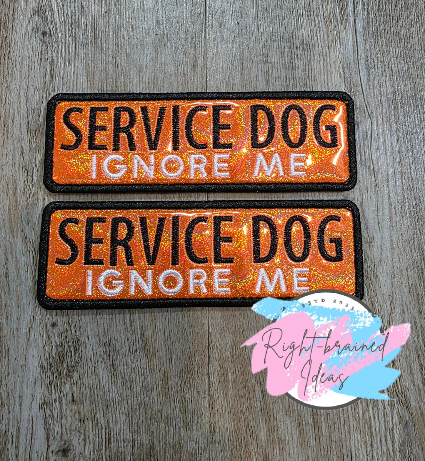Service Dog Ignore Me White and Black On Sparkle Pink Holographic Vinyl Three-piece Patch Set