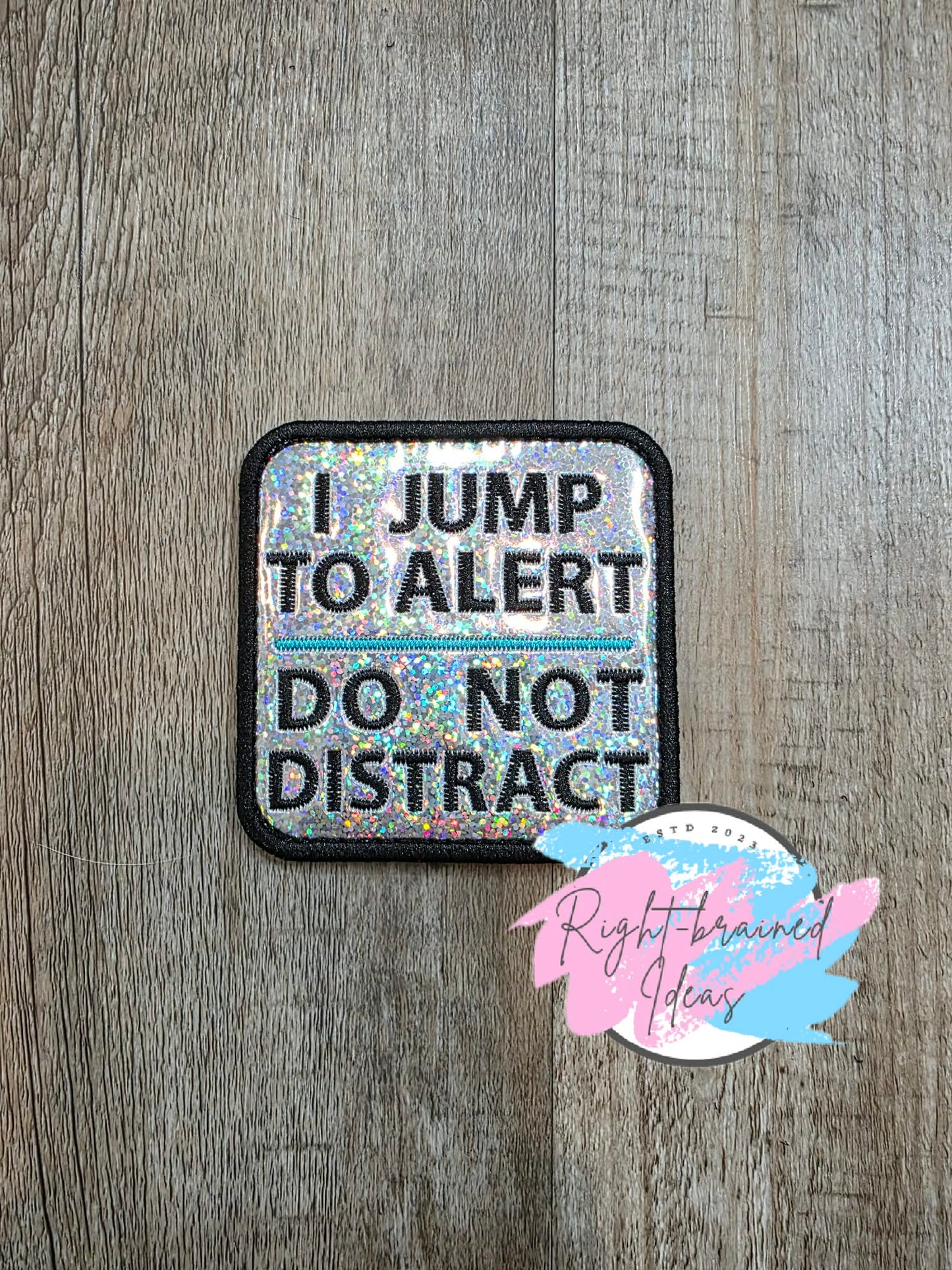 Service Dog Do Not Pet Black And Teal On Sparkle Silver Holographic Vinyl Five-piece Patch And Leash Wrap Set