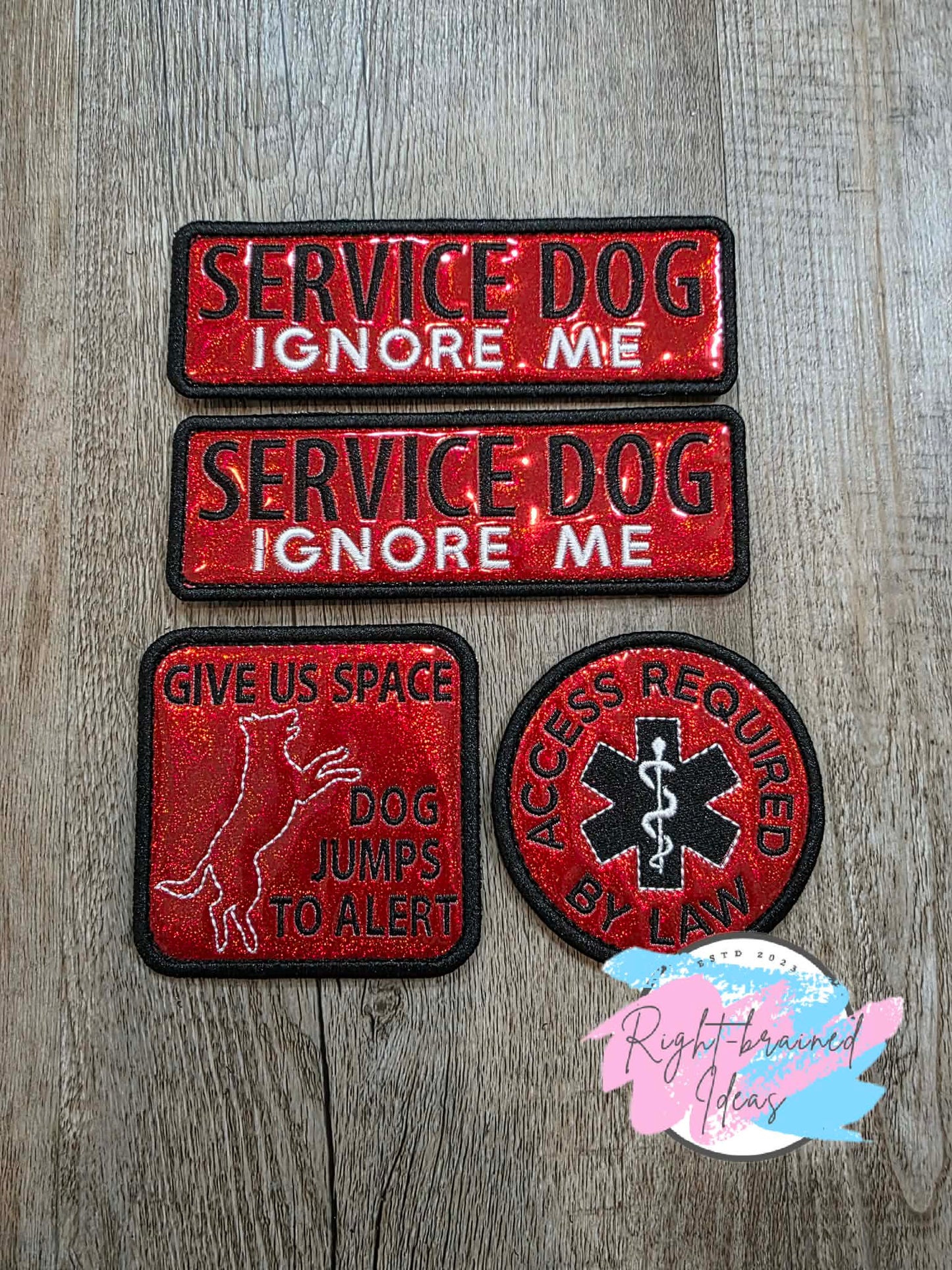 Service Dog Ignore Me White And Black On Sparkle Red Vinyl Four-piece Patch Set