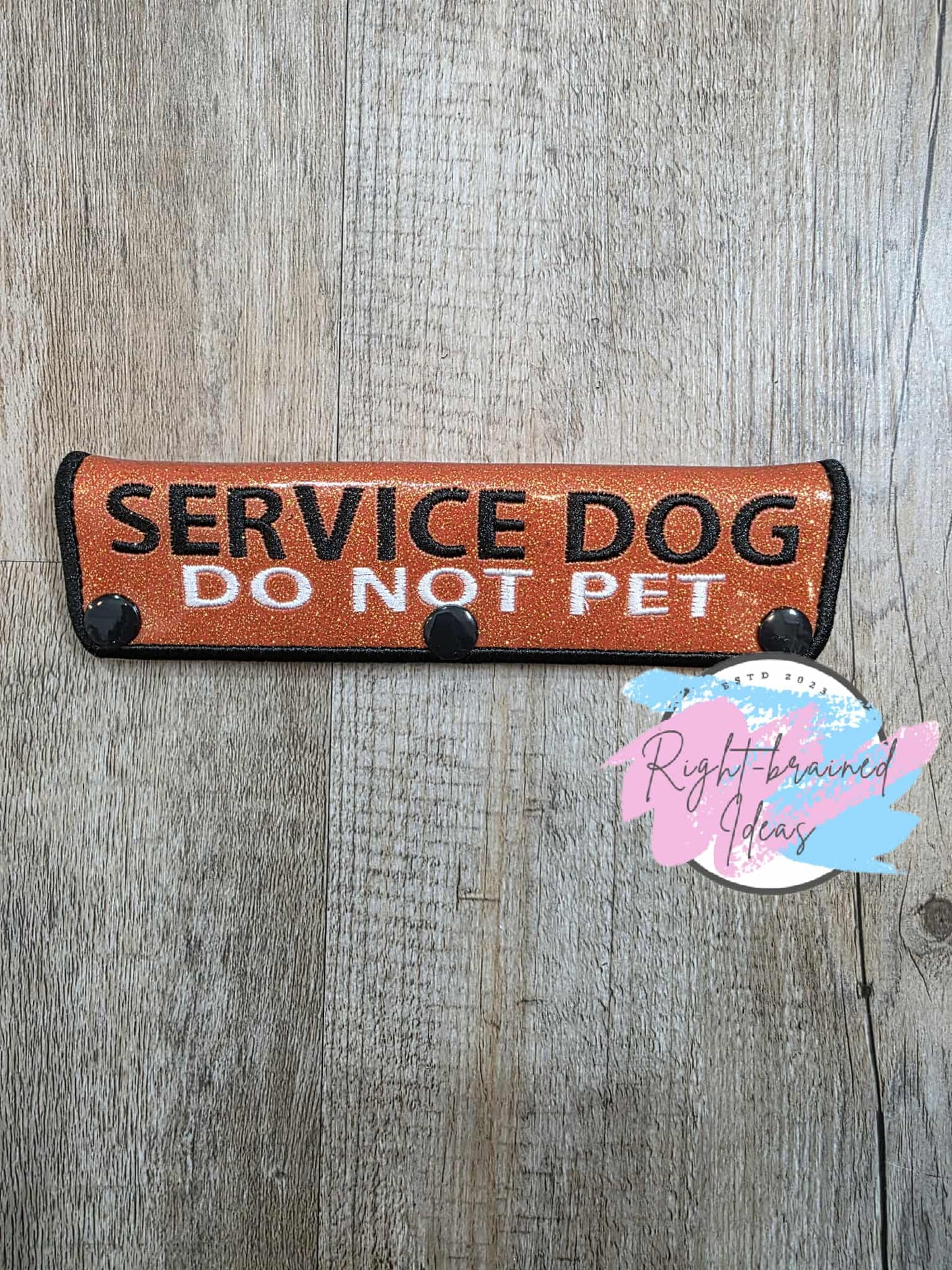 Service Dog Do Not Pet Black And White On Sparkle Burnt Orange Vinyl Five-piece Patch and Leash Wrap Set