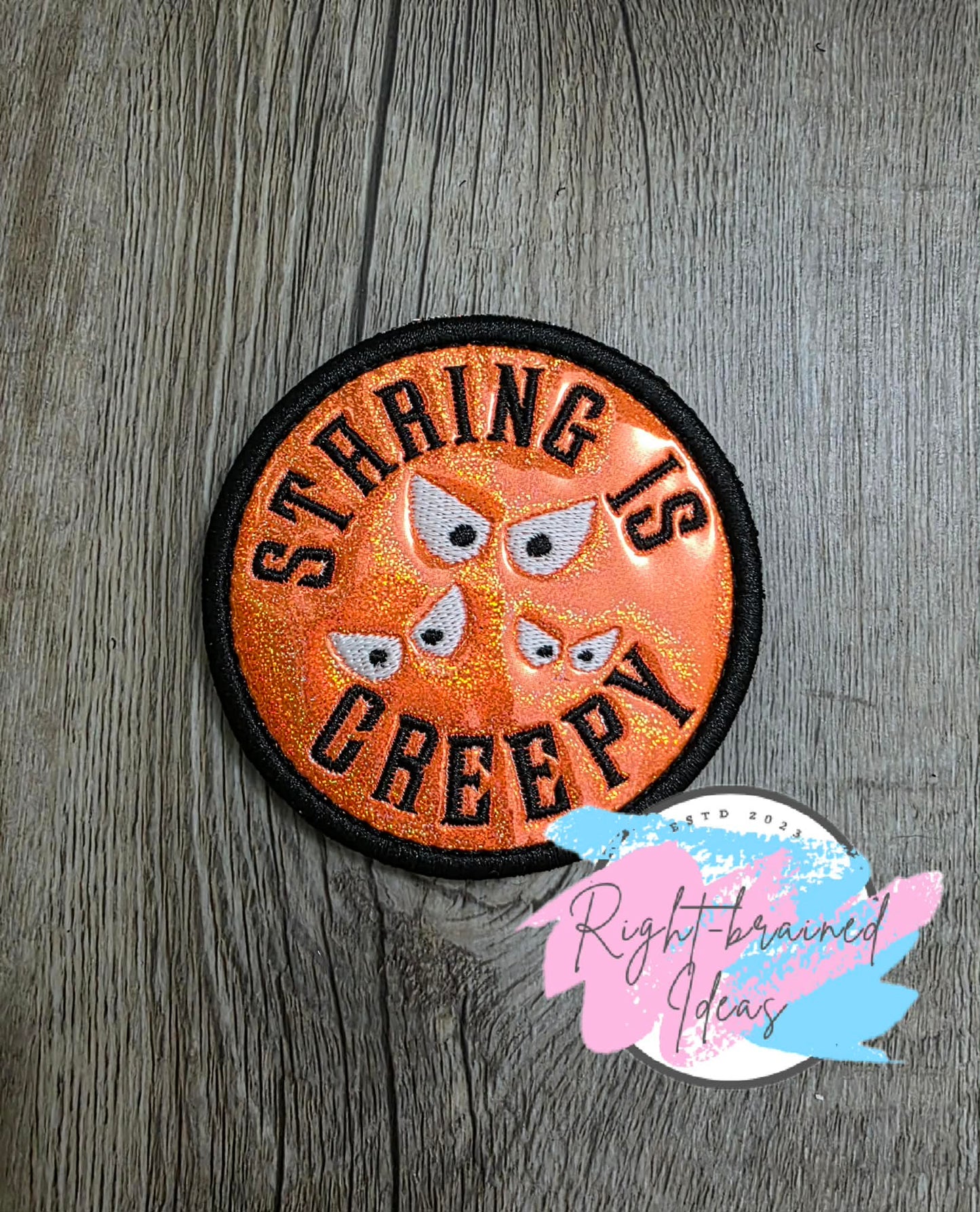 Fun Size Creepy Crawley Inspired Service Dog In Training Glow-In-The-Dark White And Black On Sparkle Neon Orange Holographic Vinyl Four-piece Patch Set