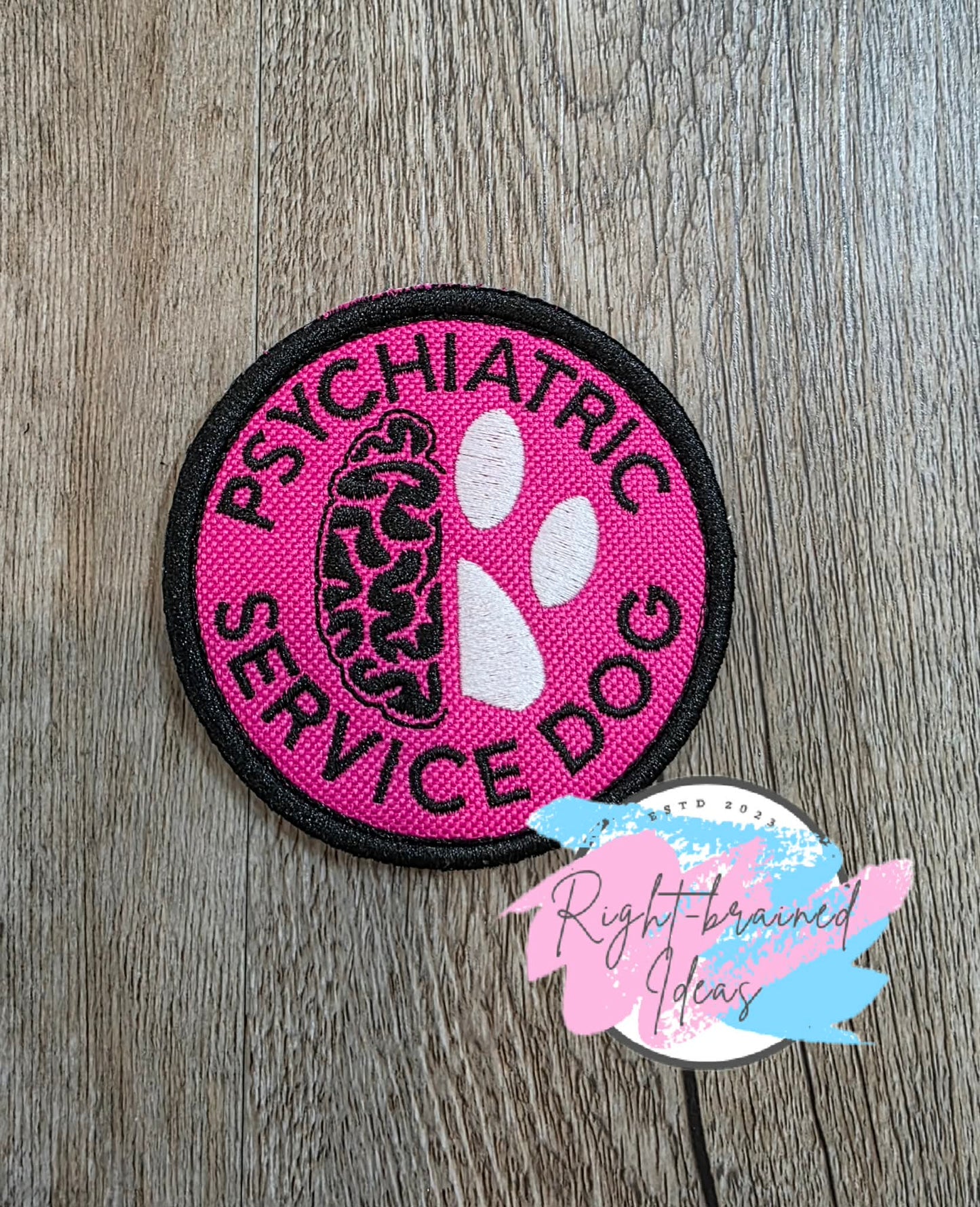 Service Dog In Training White And Black On Fuchsia Ottertex Canvas Five-piece Patch And Double-sided Leash Wrap Set