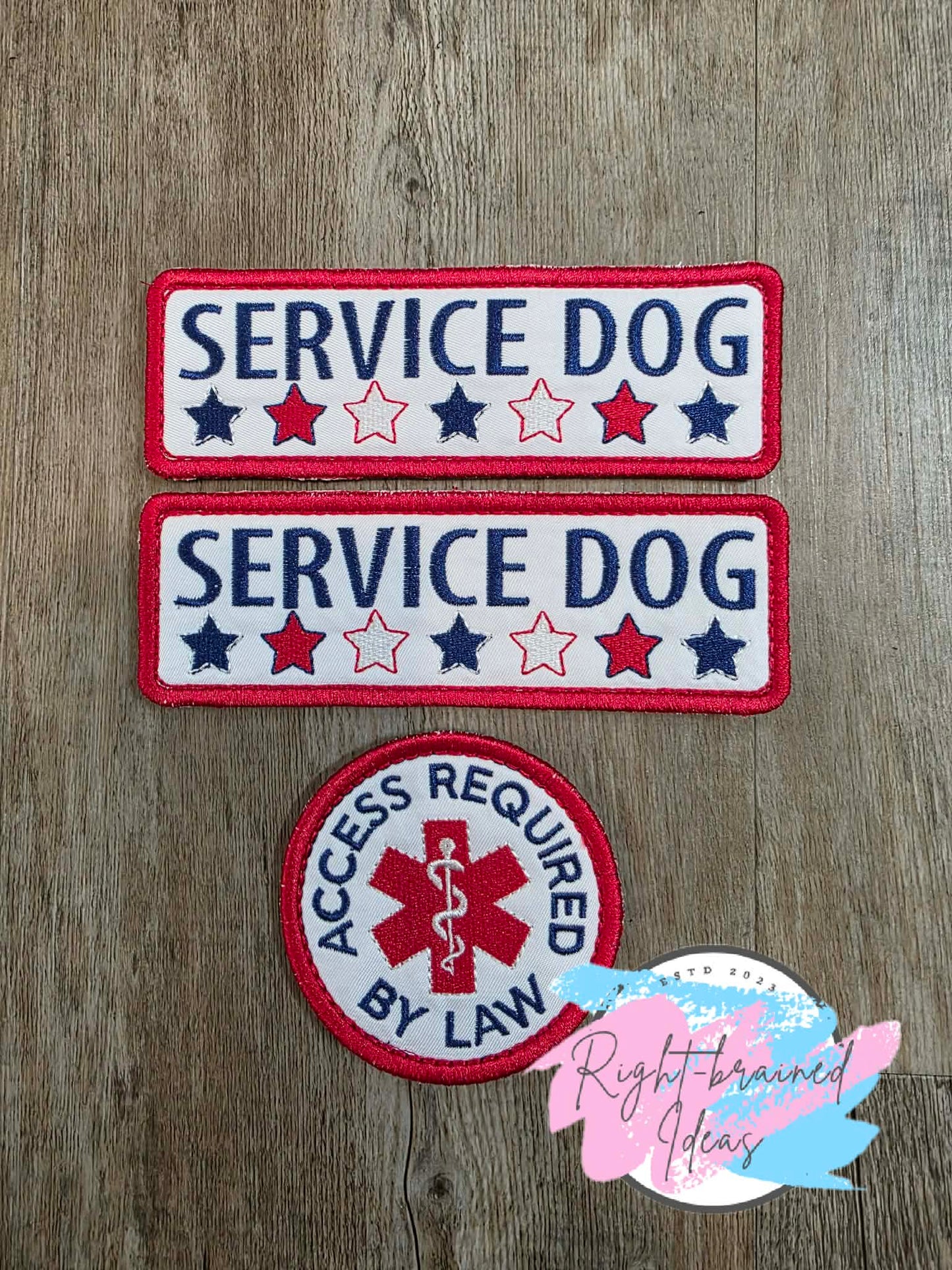 Independence Day Inspired Service Dog Red, White And Blue On Lightweight High Performance White Twill Three-piece Patch Set