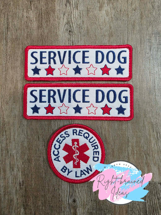 Independence Day Inspired Service Dog Red, White And Blue On Lightweight High Performance White Twill Three-piece Patch Set