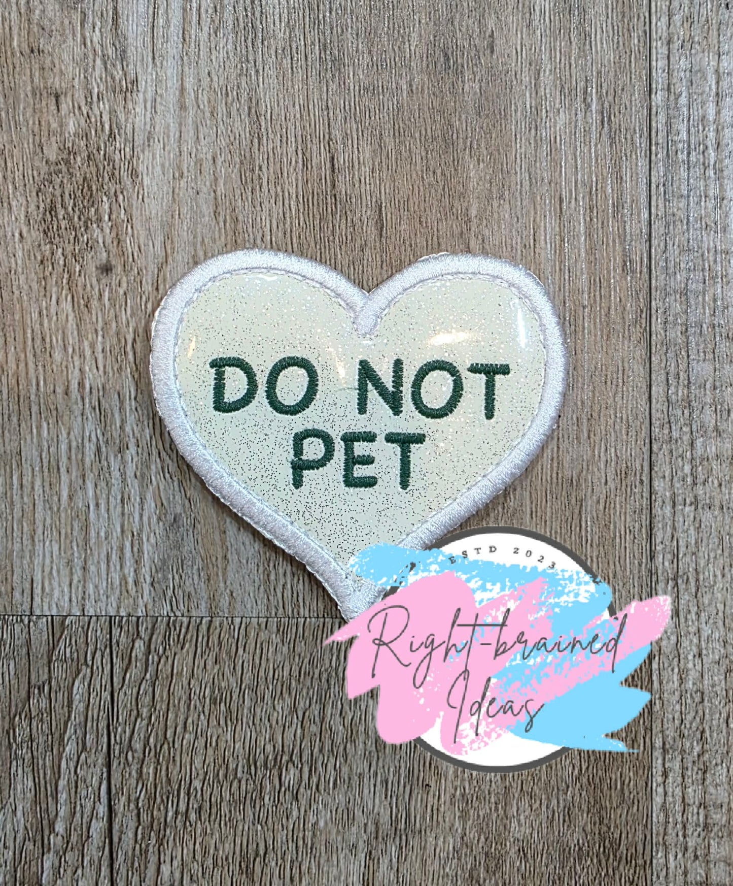 Fun Size Shamrock Inspired Service Dog Flat Matt Mint Green, Flat Matt Forest Green, Flat Matt Orange And White On Sparkle White Vinyl Four-piece