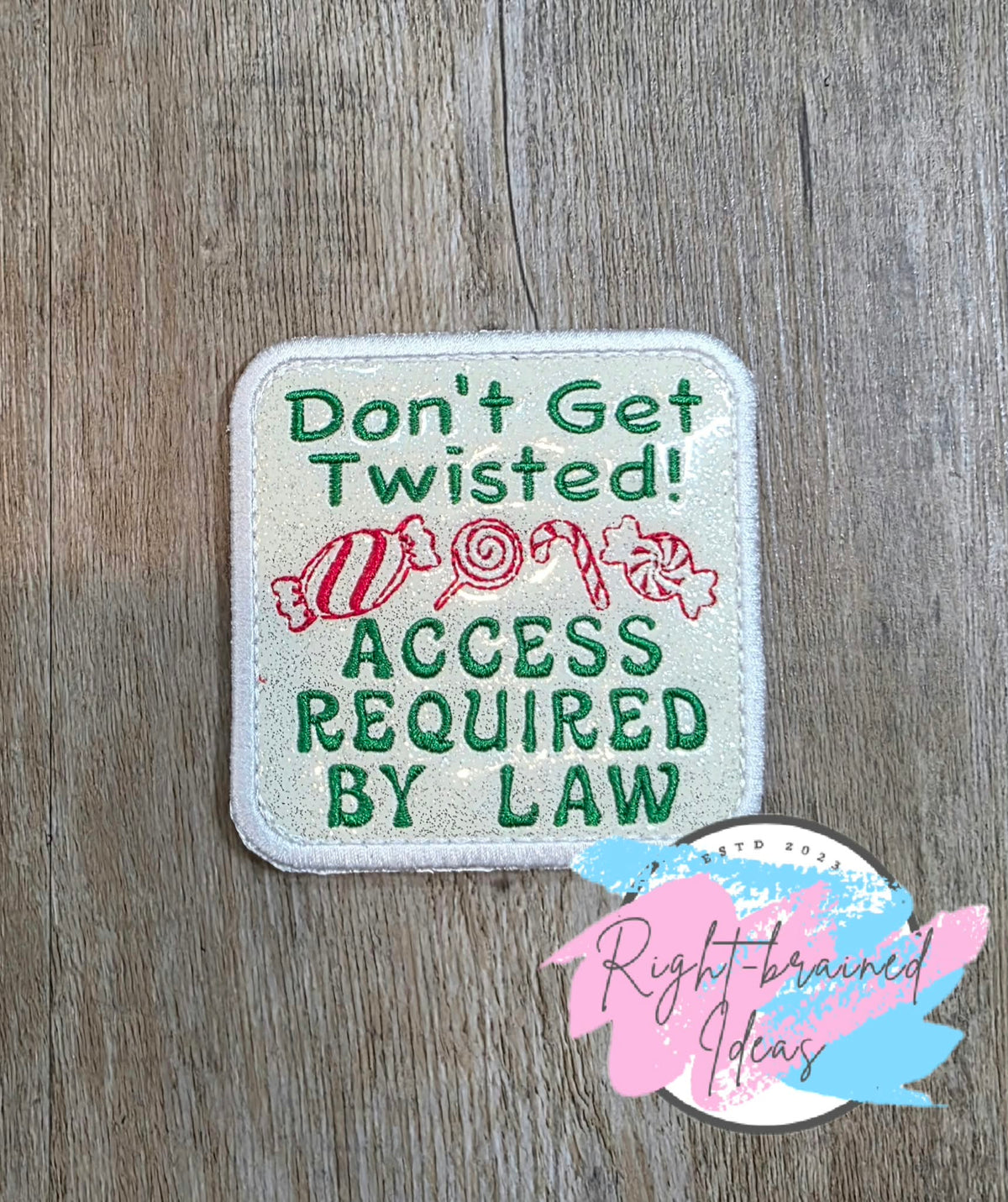 Peppermint Inspired Oversized Service Dog Red And Green On Sparkle White Vinyl Five-piece Patch And Leash Wrap Set