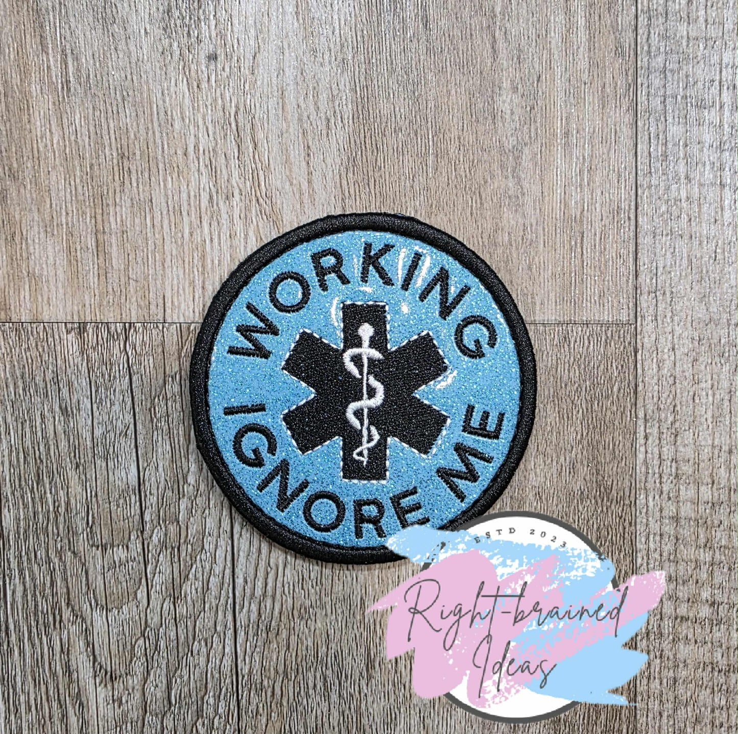 Service Dog, Cardiac Alert Black And White On Sparkle Sky Blue Vinyl Four-piece Patch Set