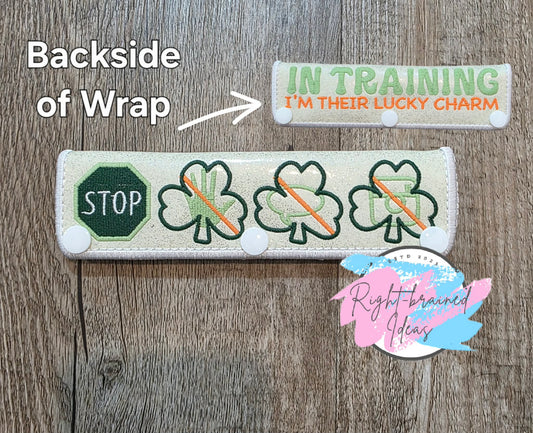 *Cosmetic Flaw* Shamrock Inspired In Training Lucky Charm Flat Matt Mint Green, Flat Matt Forest Green And Flat Matt Orange On Sparkle White Vinyl Double-sided Leash Wrap