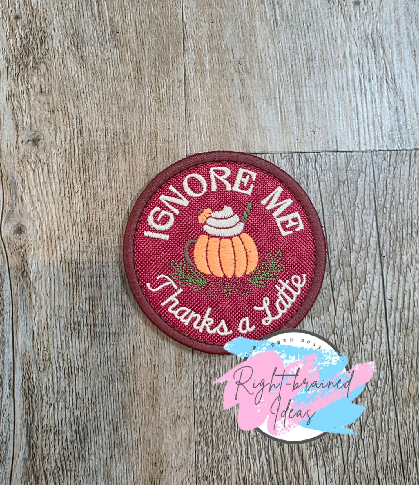 Autumn Inspired Service Dog Thanks A Latte Fall Matt Palette Of Colors On Maroon Ottertex Canvas Five-piece Patch and Leash Wrap Set