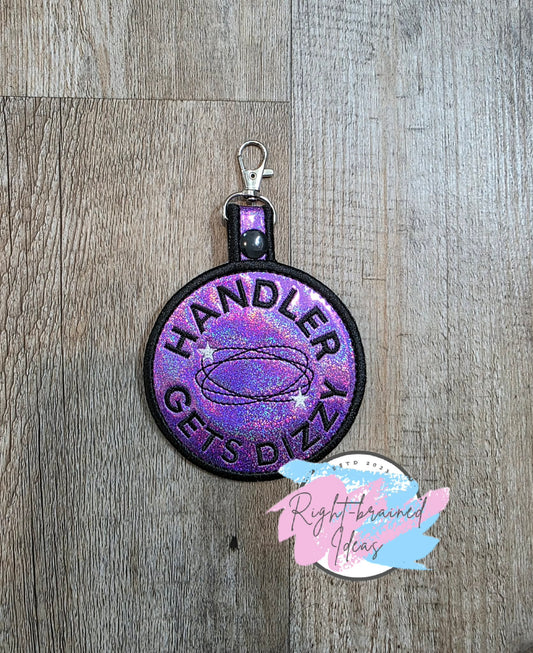 Handler Gets Dizzy Black And White On Sparkle Purple Holographic Vinyl Patch Tab