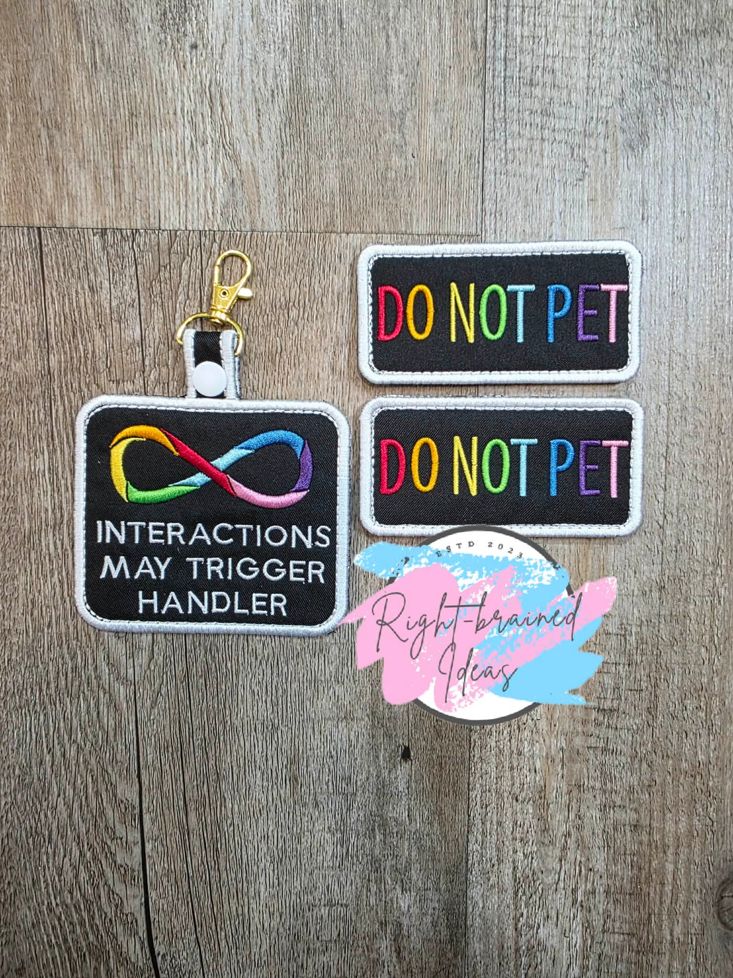 Neurodivergent Inspired Fun Size Rainbow And White On Lightweight High Performance Black Twill Three-piece Patch And Patch Tab Set