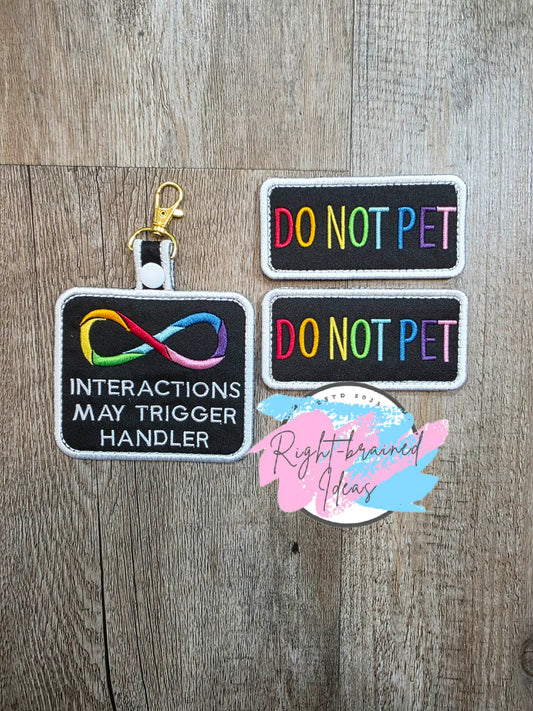 Neurodivergent Inspired Fun Size Rainbow And White On Lightweight High Performance Black Twill Three-piece Patch And Patch Tab Set