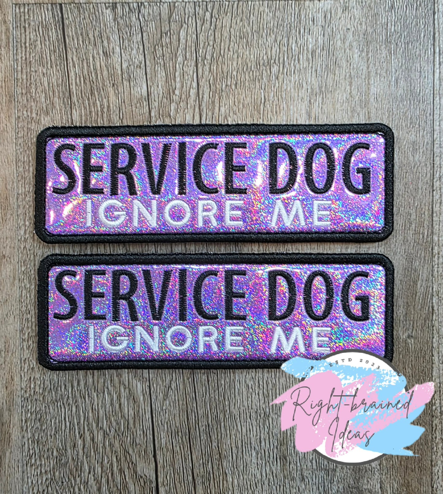 *Minor Flaw - Cosmetic* Service Dog Ignore Me White And Black On Sparkle Purple Holographic Vinyl Three-piece Patch Set