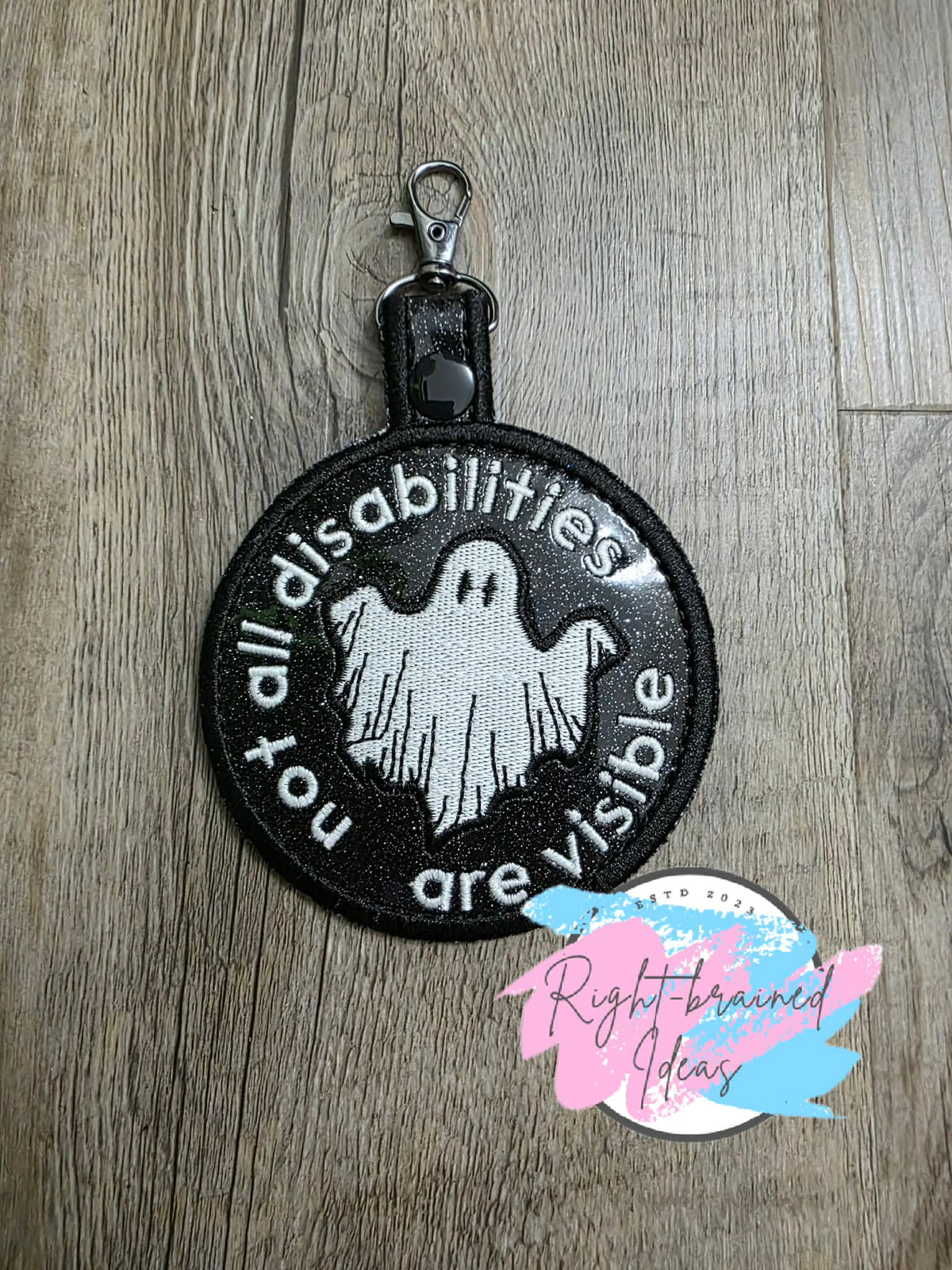 Not All Disabilities Are Visible Glow-in-The-Dark White And Black On Sparkle Black Vinyl Patch Tab