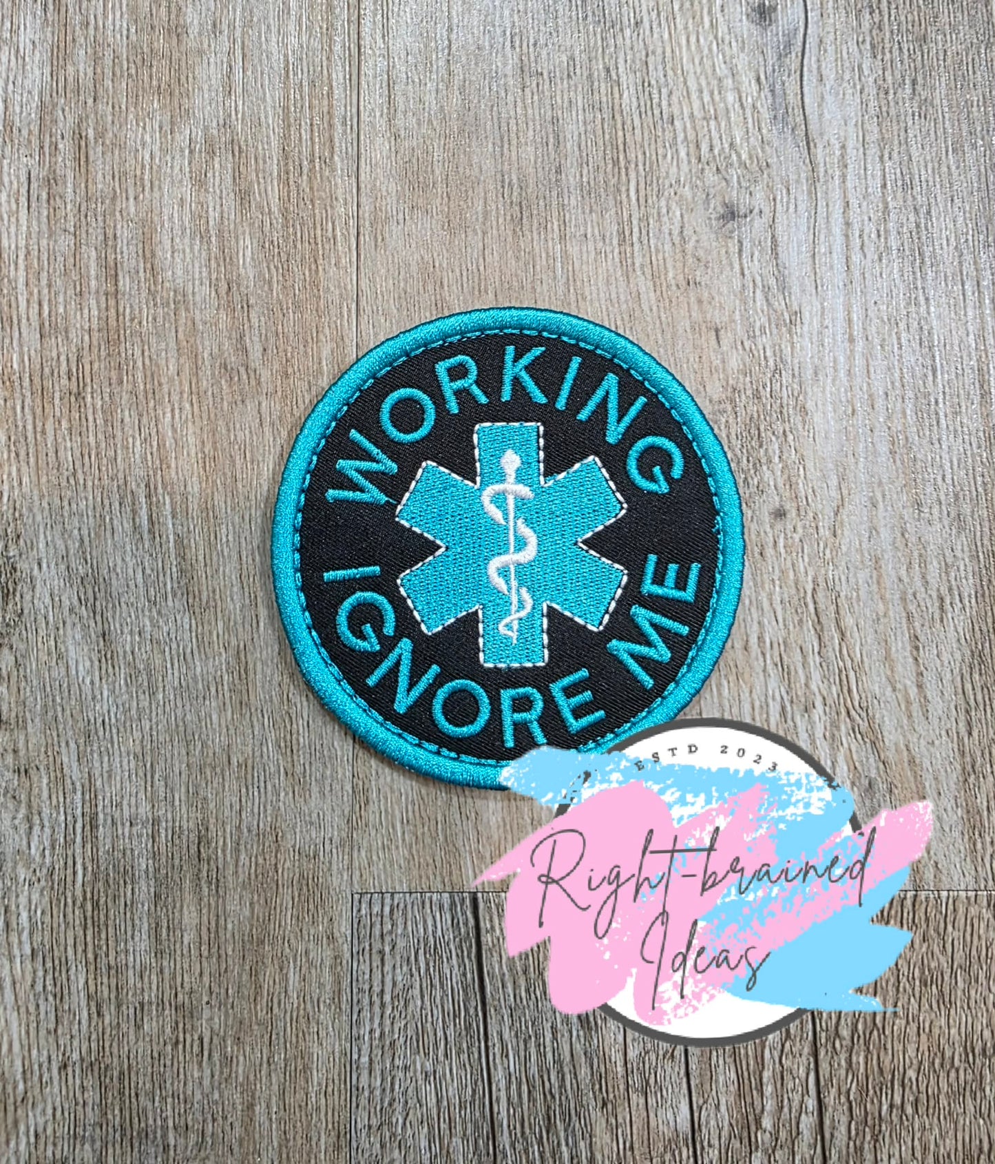 Service Dog Cardiac Alert Teal And White On Lightweight High Performance Black Twill Five-piece Patch and Patch Tab Set