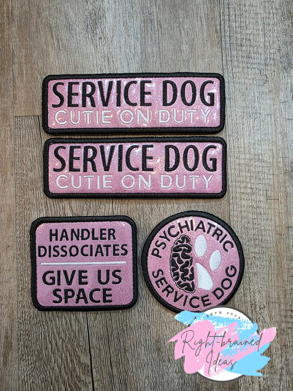 Service Dog Cutie On Duty White And Black On Sparkle Light Pink Vinyl Four-piece Patch Set