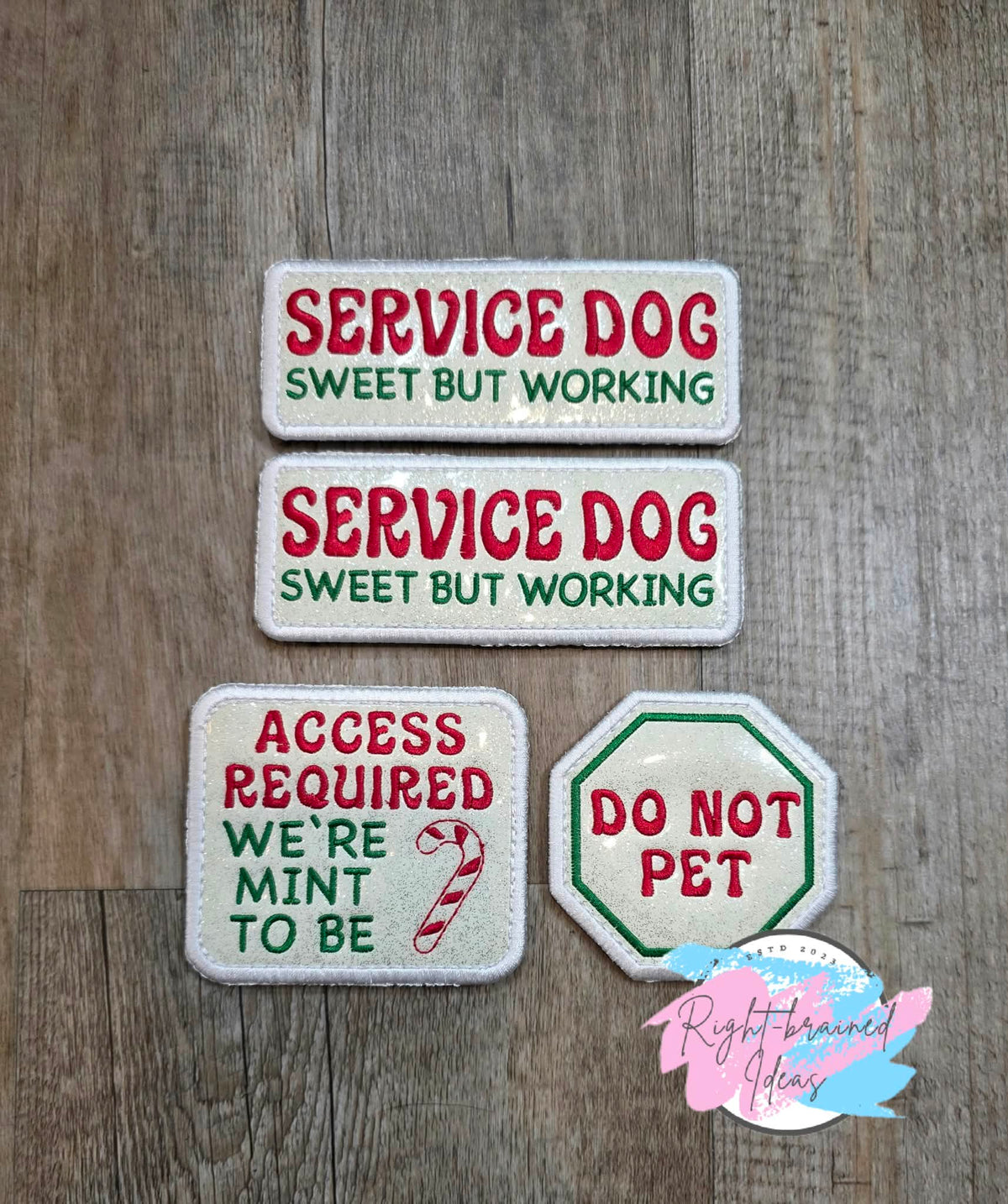 Peppermint Inspired Fun Size Sweet But Working Red And Green On Sparkle White Vinyl Four-piece Patch Set