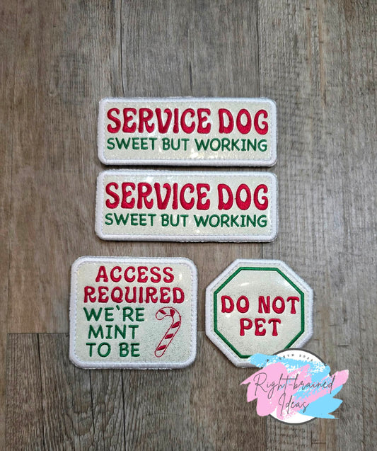 Peppermint Inspired Fun Size Sweet But Working Red And Green On Sparkle White Vinyl Four-piece Patch Set
