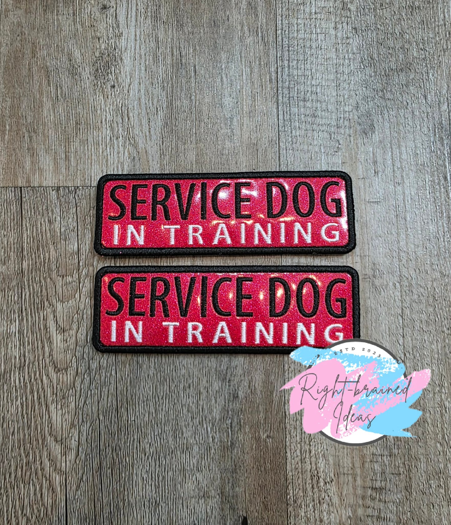 Service Dog In Training Black And White On Sparkle Red Holographic Vinyl Four-piece Patch Set