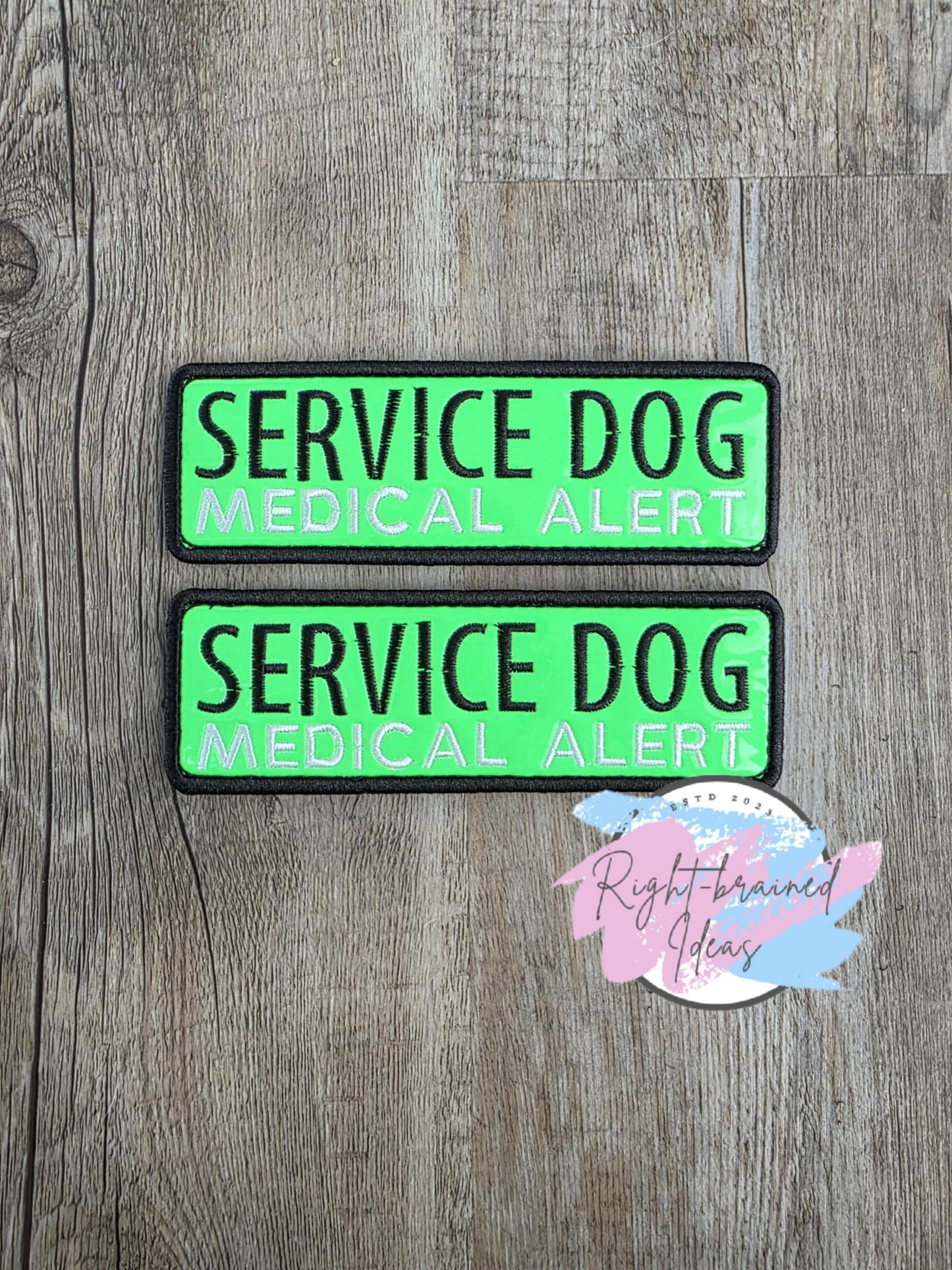 Service Dog Medical Alert Black and White On Neon Green Vinyl Three-piece Patch Set