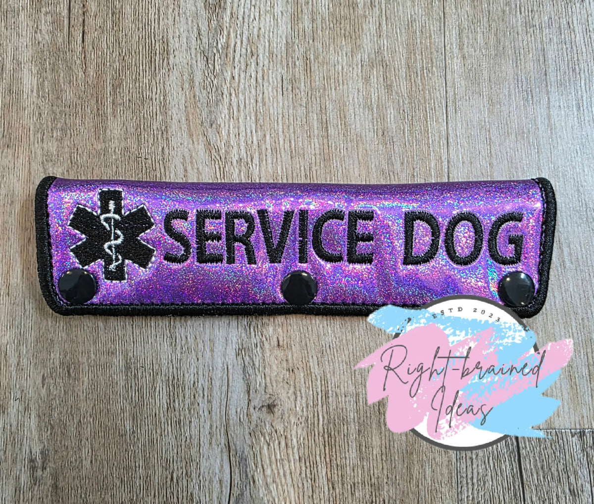 Service Dog Do Not Pet White And Black On Sparkle Purple Holographic Vinyl Five-piece Patch And Leash Wrap Set