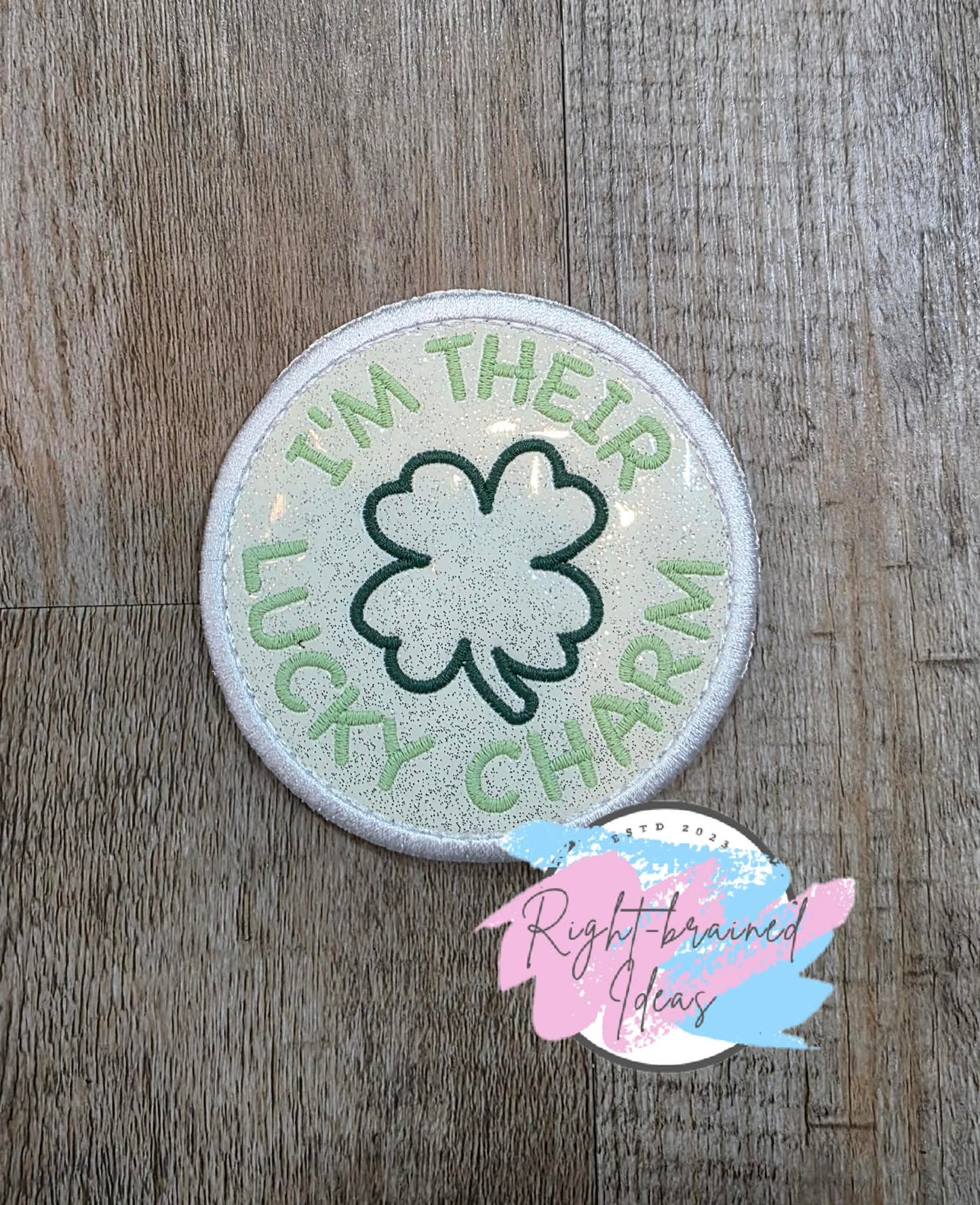 Fun Size Shamrock Inspired Flat Matt Mint, Flat Matt Forest Green And White On Sparkle White Vinyl Three-piece Patch Set