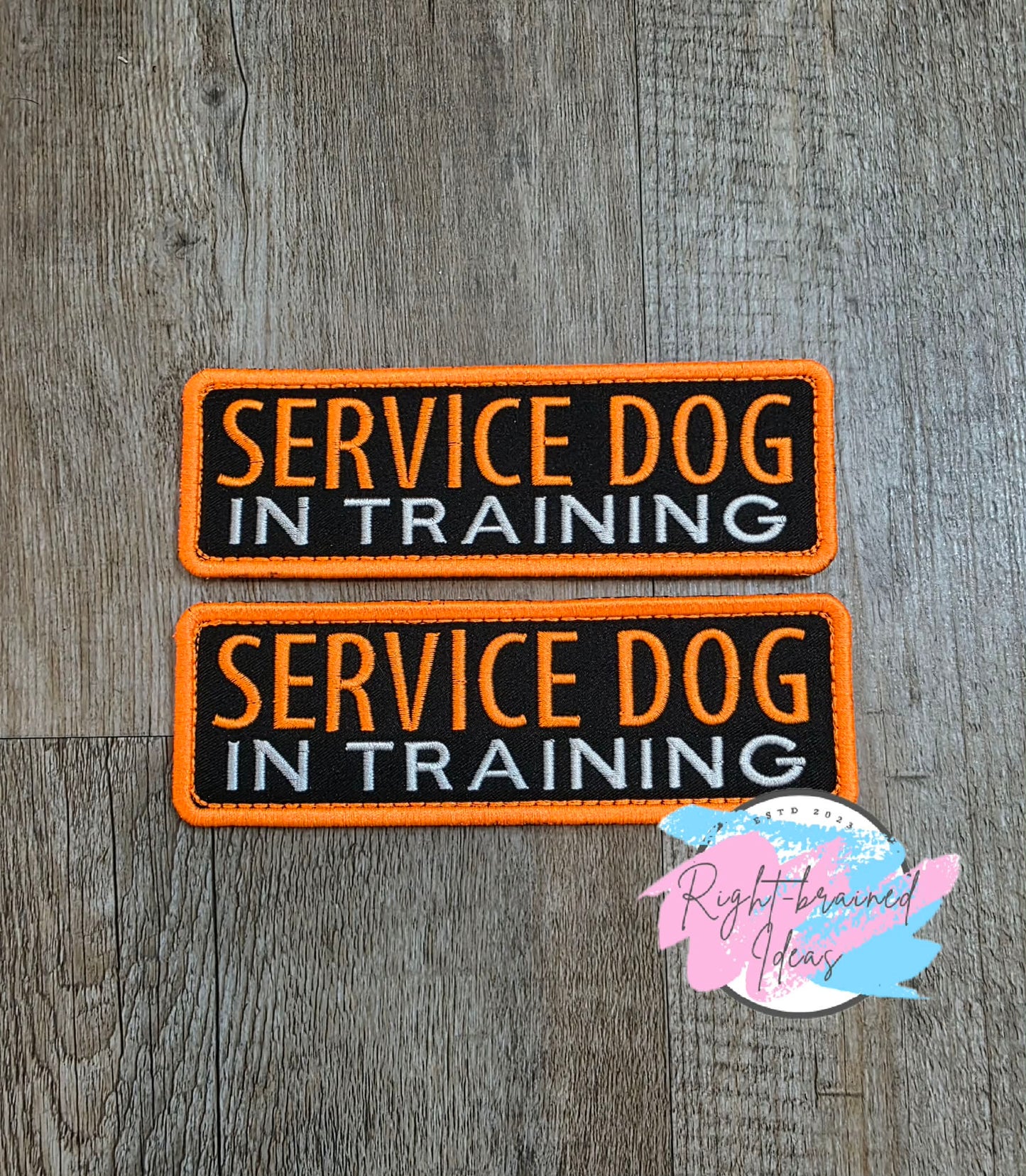 Grow-With-Them-Set Service Dog Ignore Me Neon Orange And White On Lightweight High Performance Black Twill Six-piece Patch Set